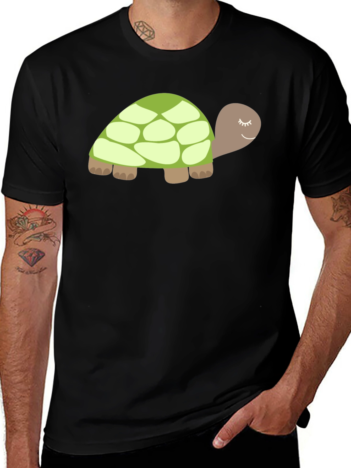 Cute Turtle Graphic Tee - Soft Black Cotton