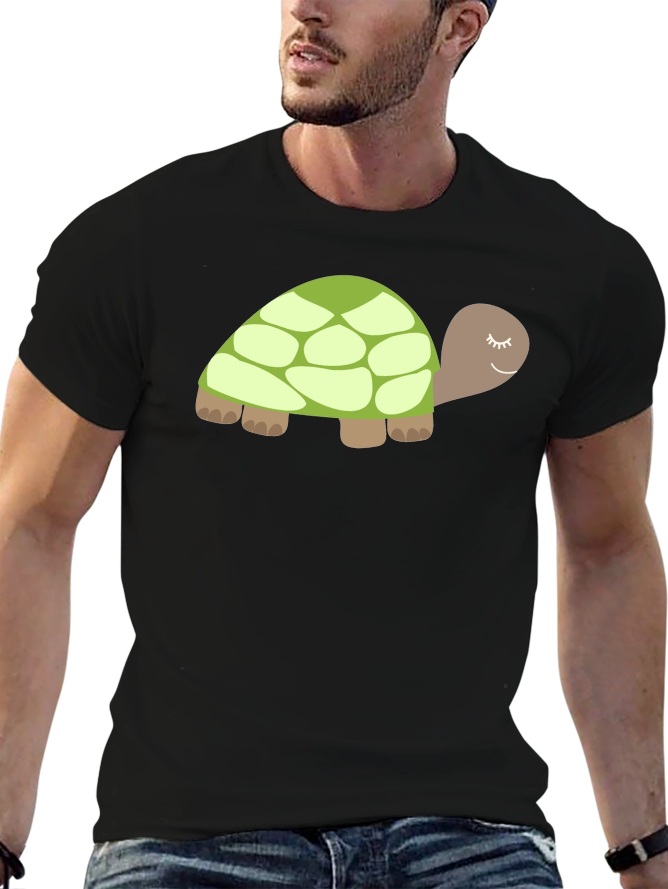 Cute Turtle Graphic Tee - Soft Black Cotton