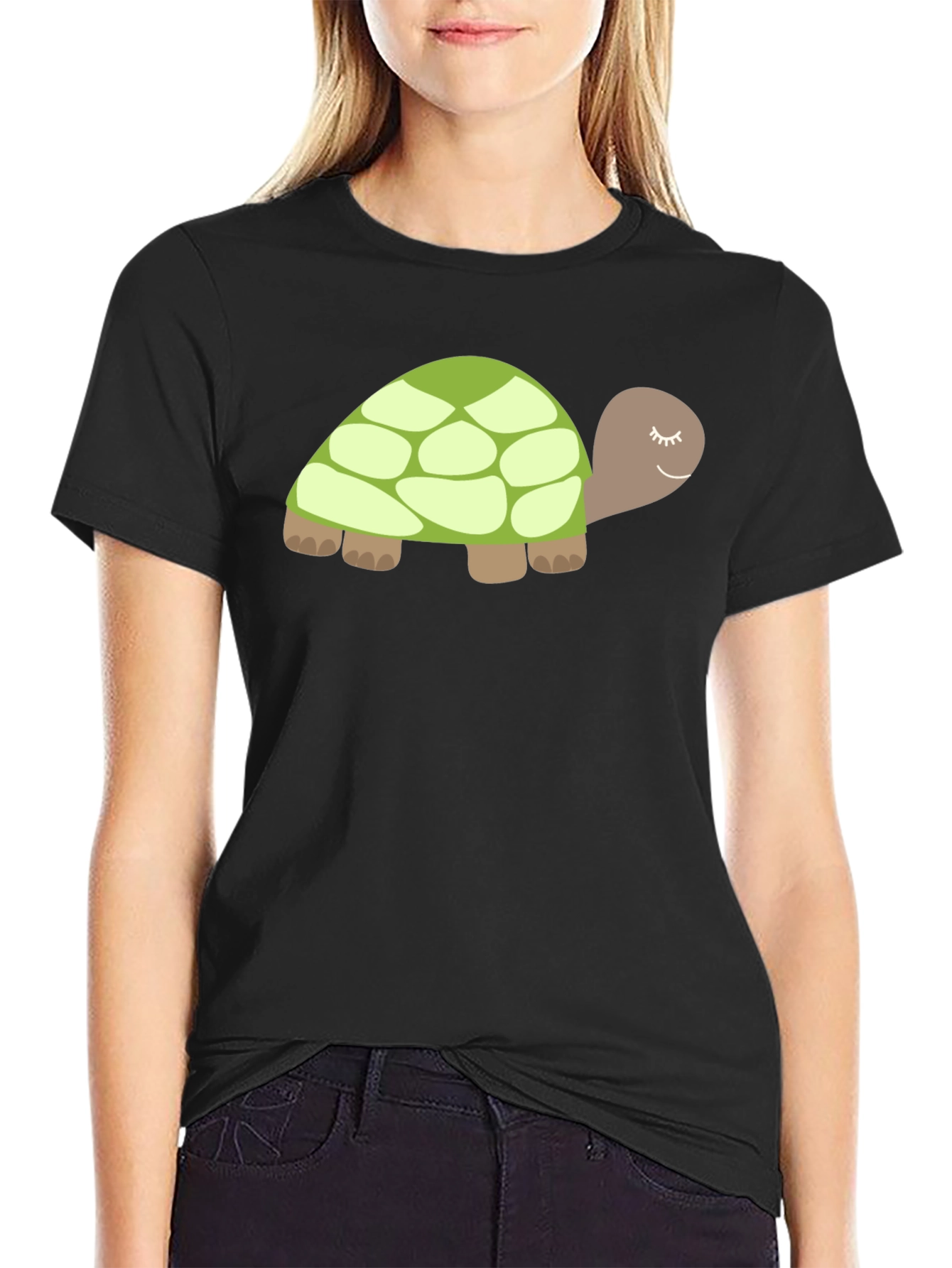 Cute Turtle Graphic Tee - Soft Black Cotton