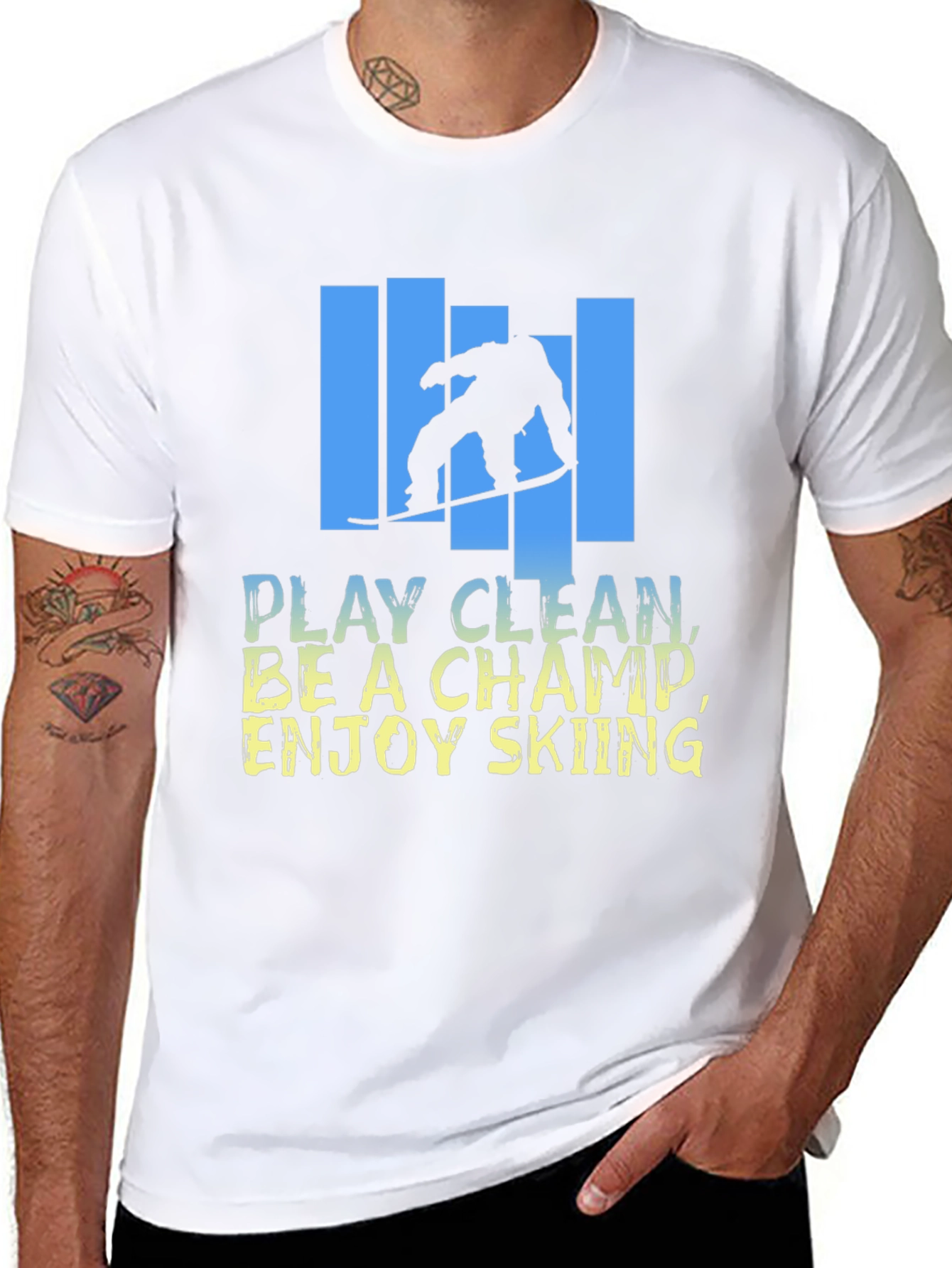 Skiing Graphic T-Shirt - Play Clean Be A Champ