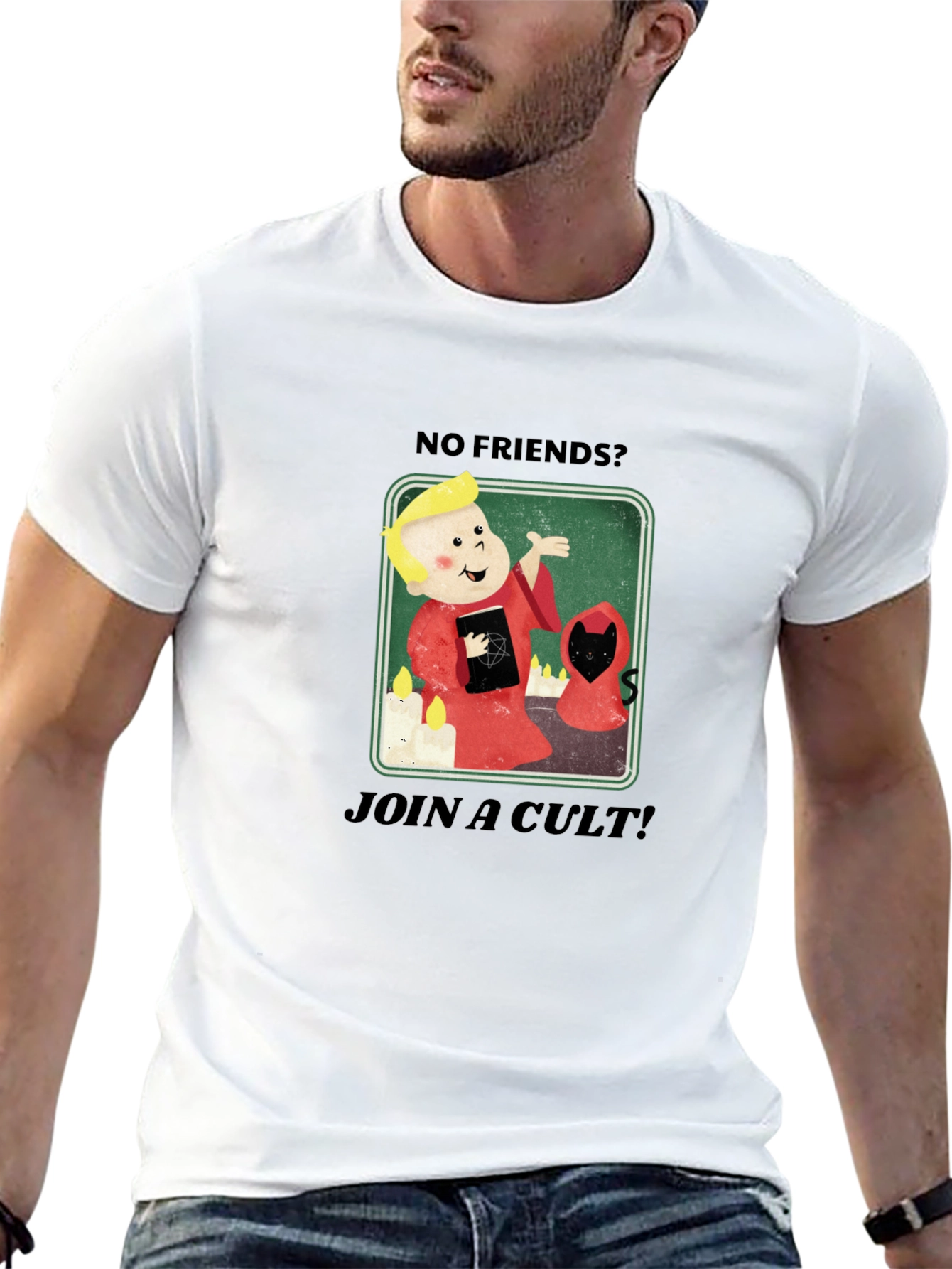 No Friends? Join a Cult Black Graphic Tee