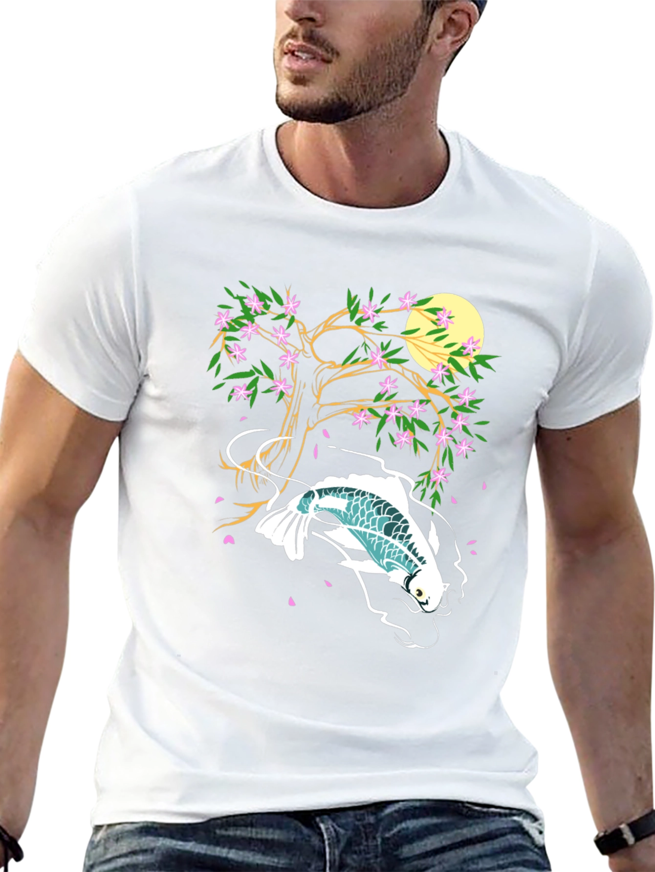 Koi Fish Cherry Blossom Graphic Tee - Unique Design