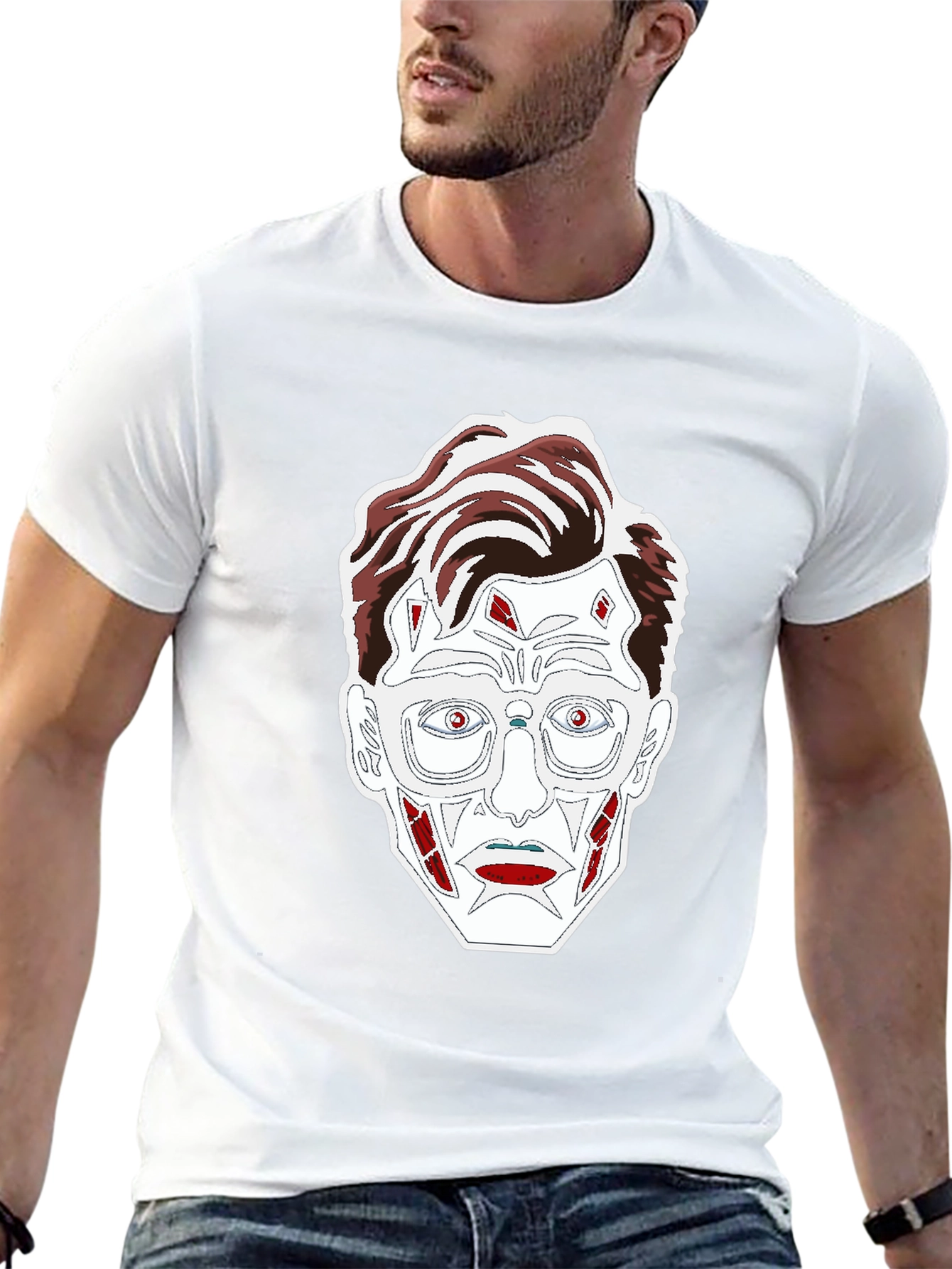 Graphic Print T-Shirt - Striking Zombie Face Design