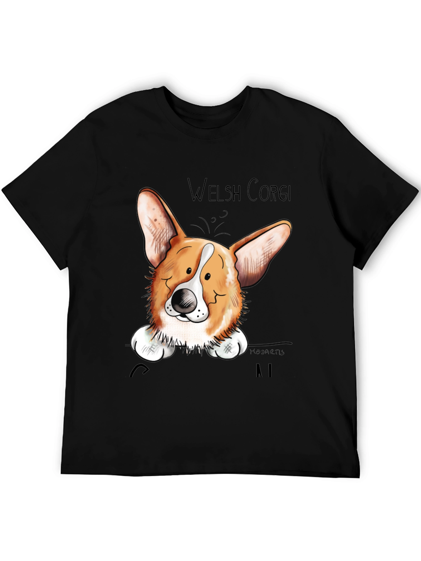 Welsh Corgi Cartoon Black T-Shirt