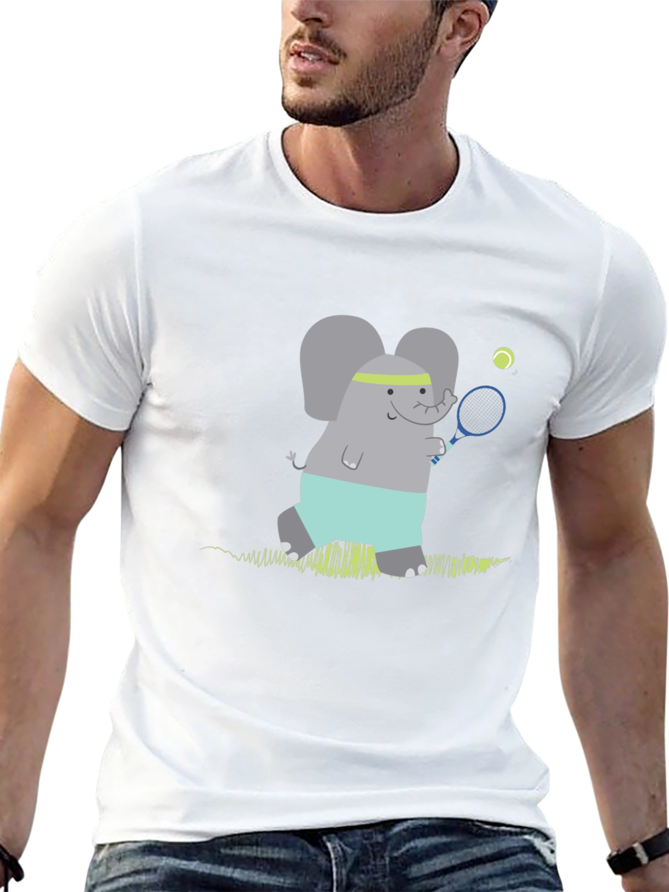 Elephant Tennis Player Graphic T-Shirt