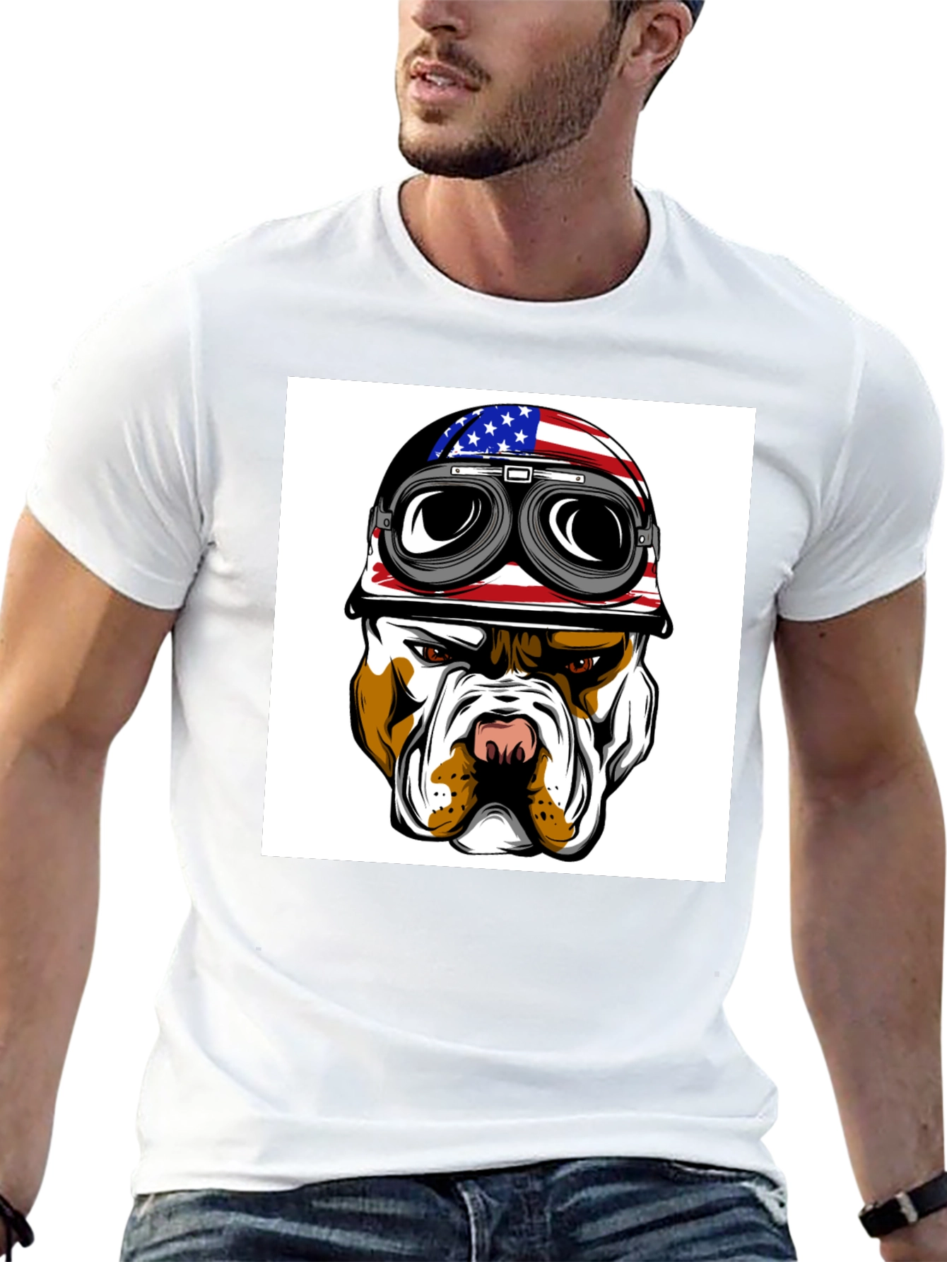 Cool Bulldog Biker T-Shirt