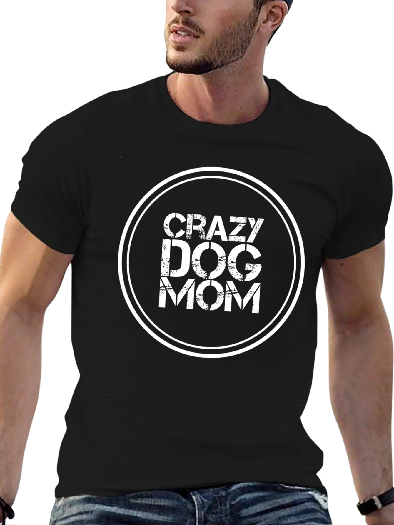 Crazy Dog Mom Graphic Tee - Black Cotton T-Shirt