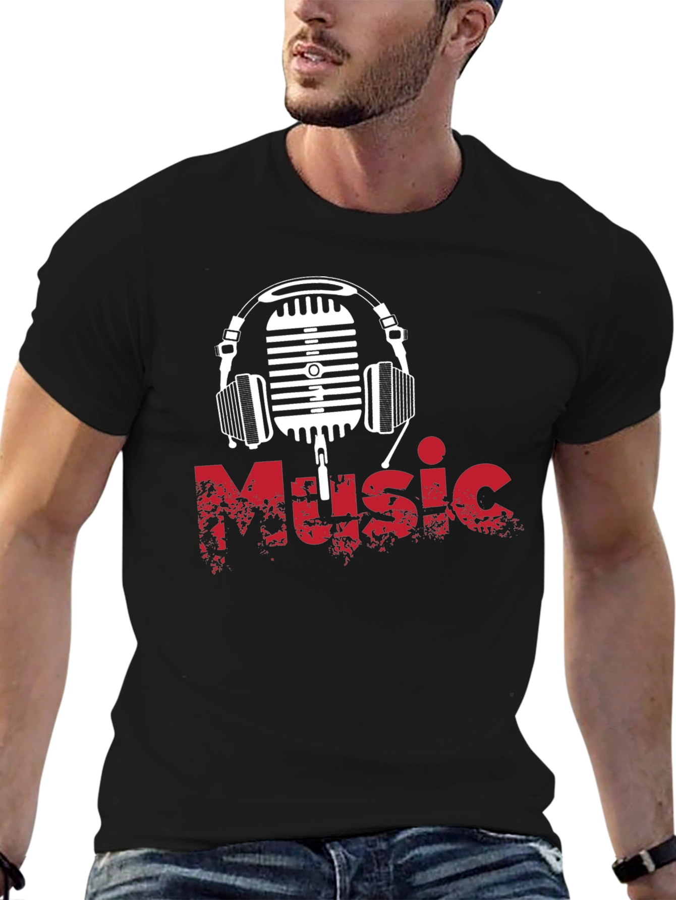Music Lover Graphic T-Shirt - Microphone & Headphones