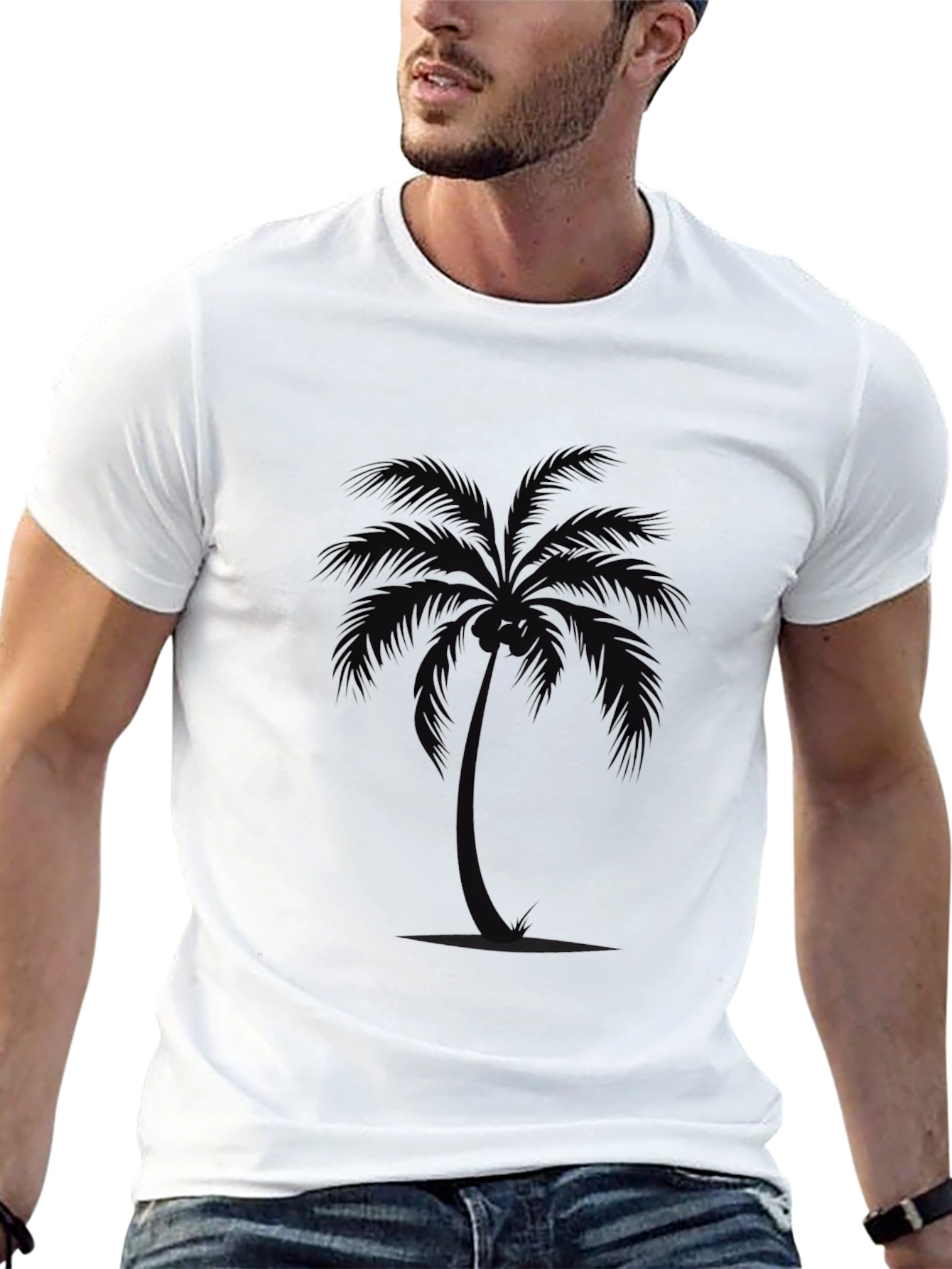 Mens Black Palm Tree Graphic Tee