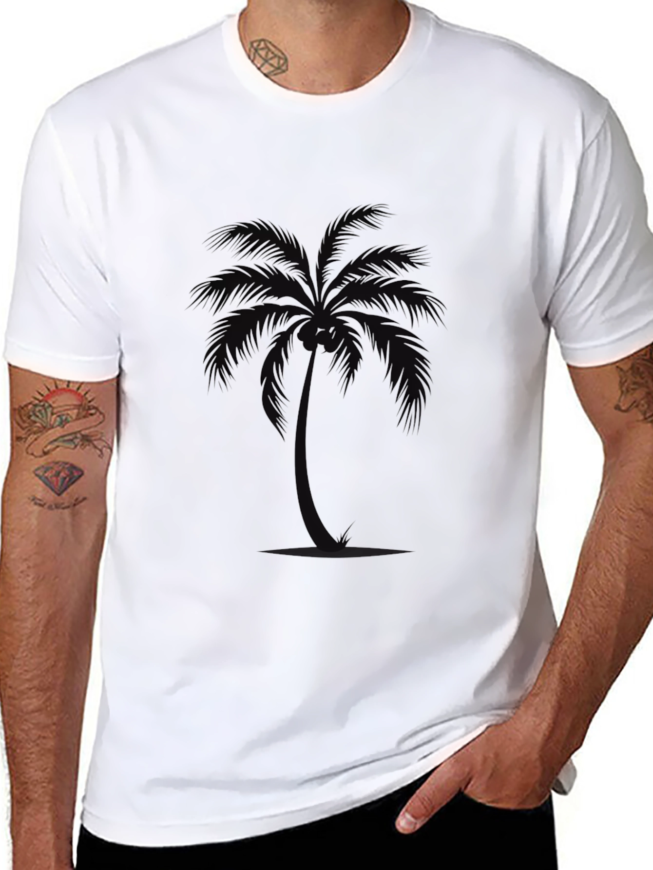 Mens Black Palm Tree Graphic Tee