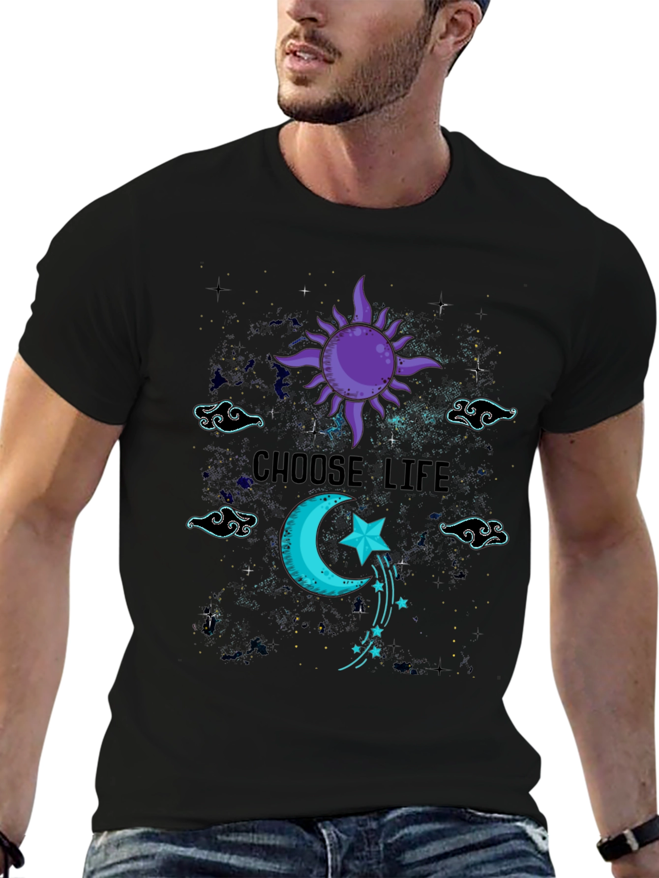 Choose Life Celestial T-Shirt - Sun Moon Stars Design