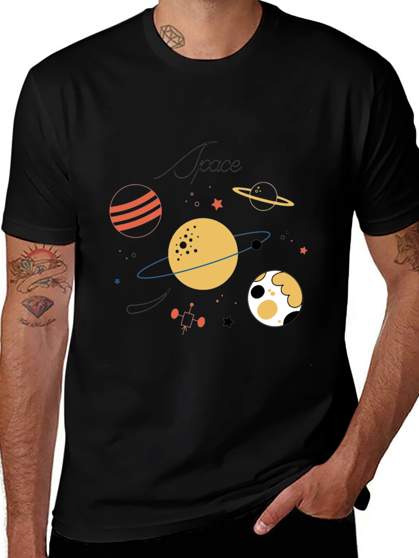 Space Themed Graphic T-Shirt - Stylish Black Tee