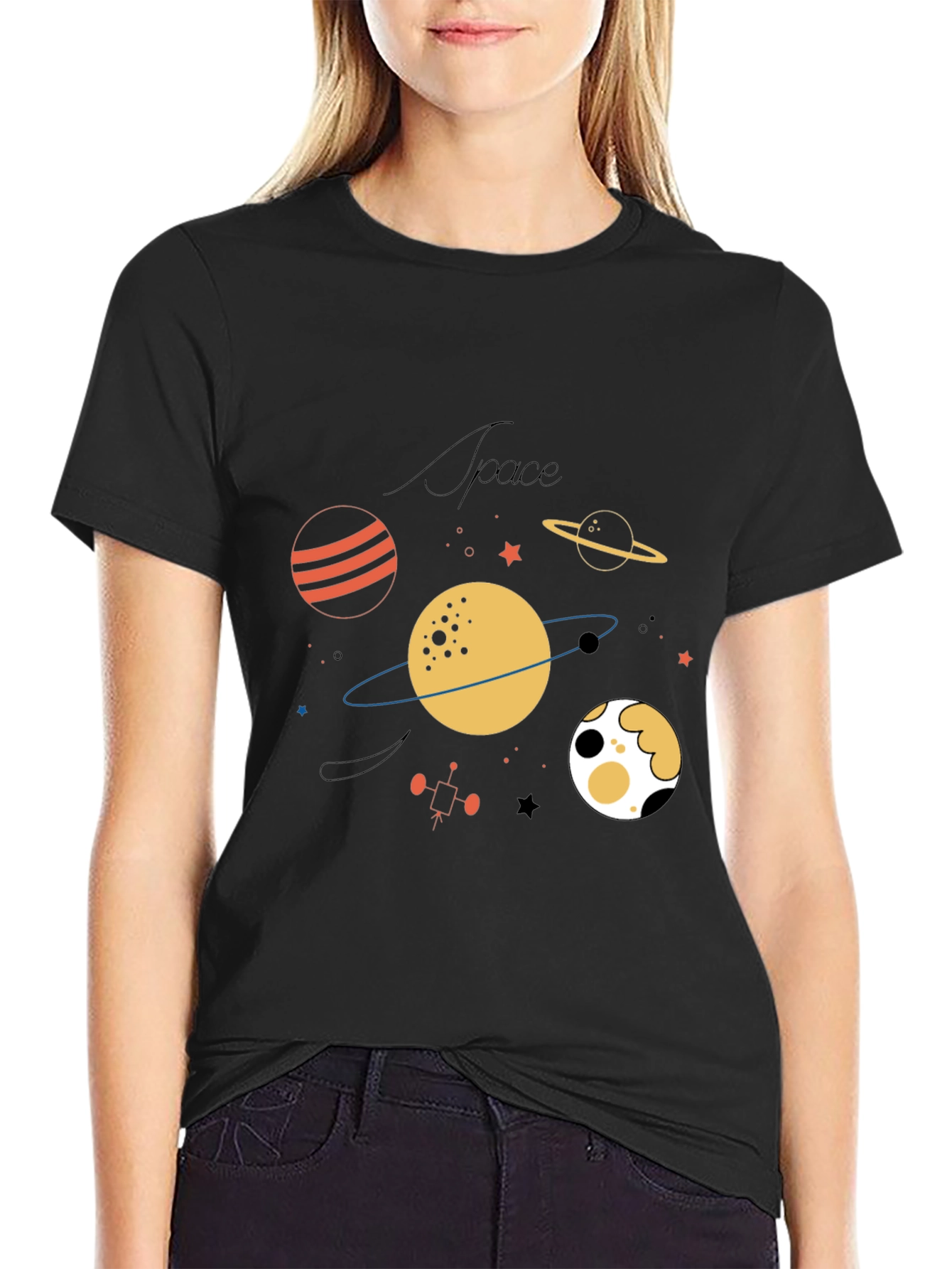 Space Themed Graphic T-Shirt - Stylish Black Tee