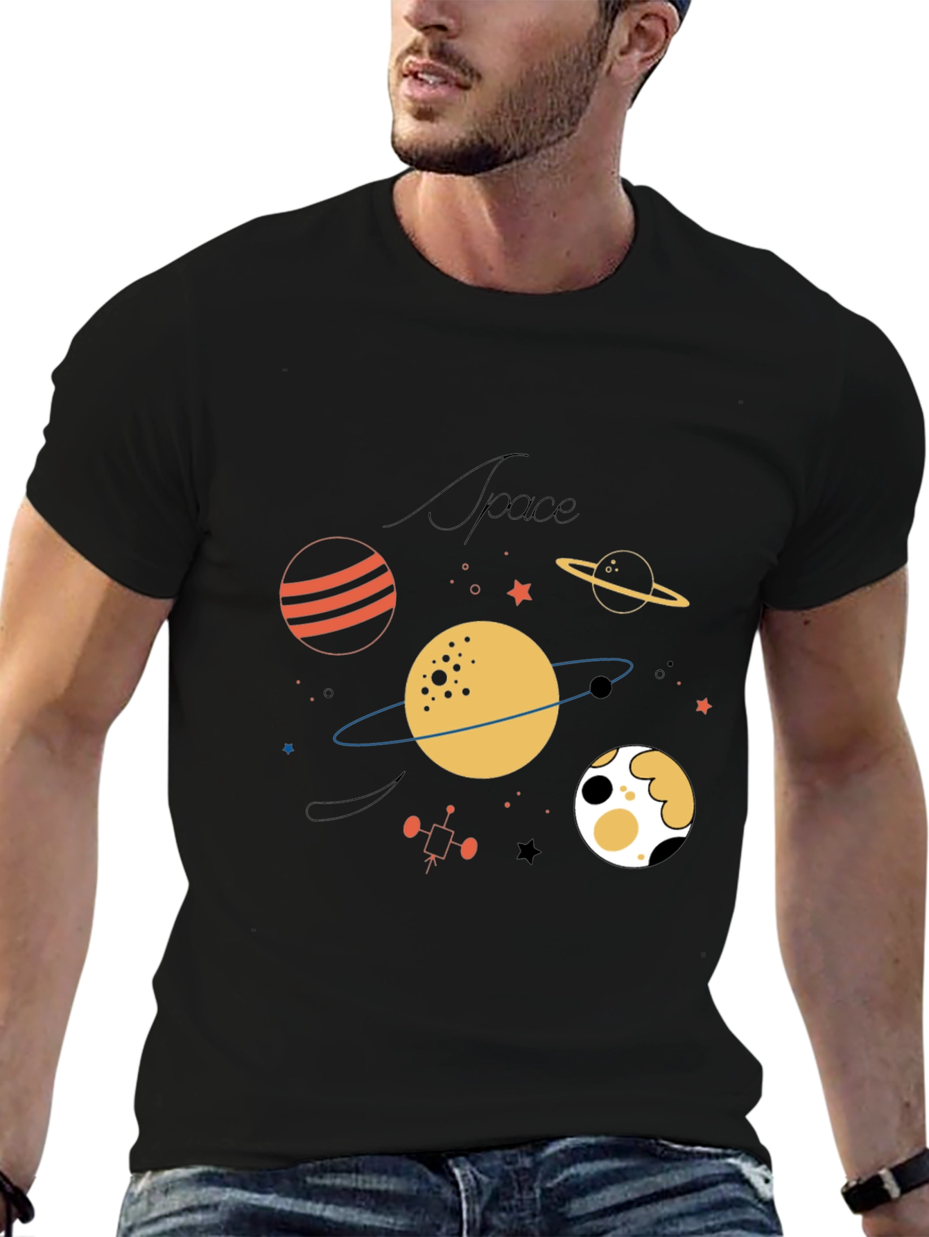 Space Themed Graphic T-Shirt - Stylish Black Tee