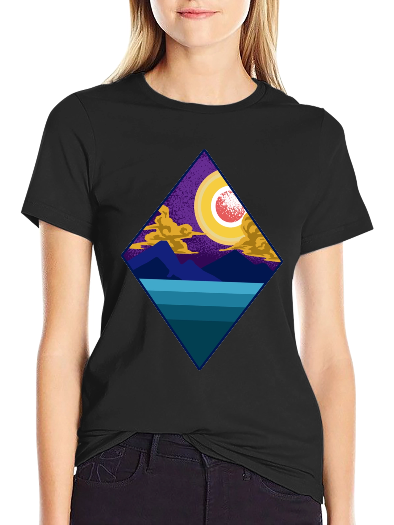 Geometric Landscape Tee - Night Scene Graphic Print