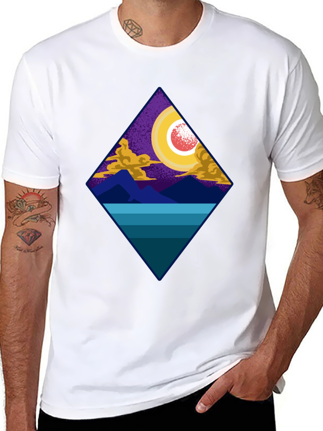 Geometric Landscape Tee - Night Scene Graphic Print