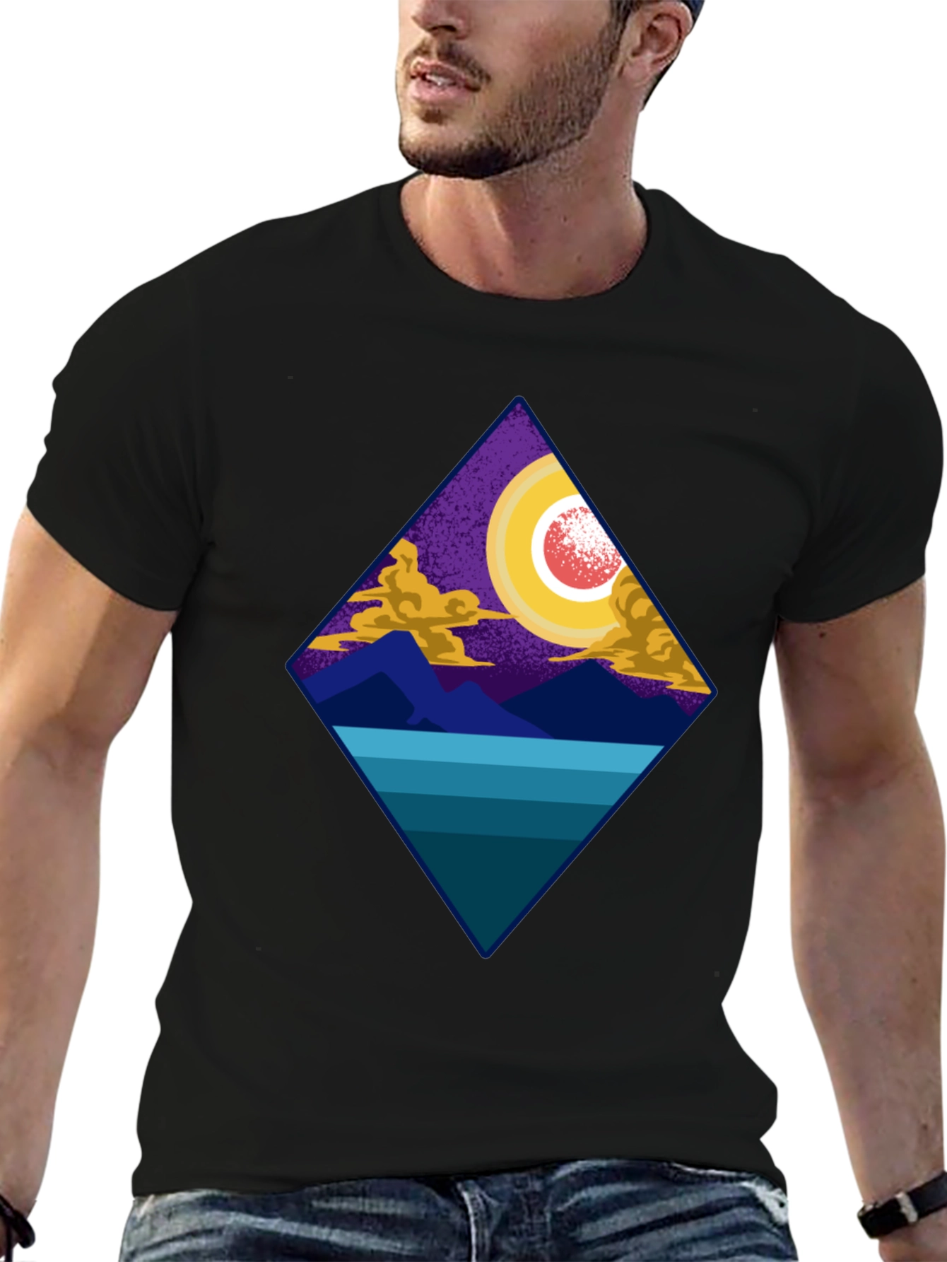 Geometric Landscape Tee - Night Scene Graphic Print