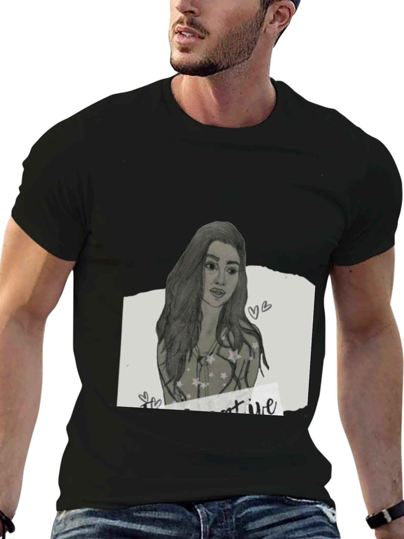 Sketch Portrait Black T-Shirt