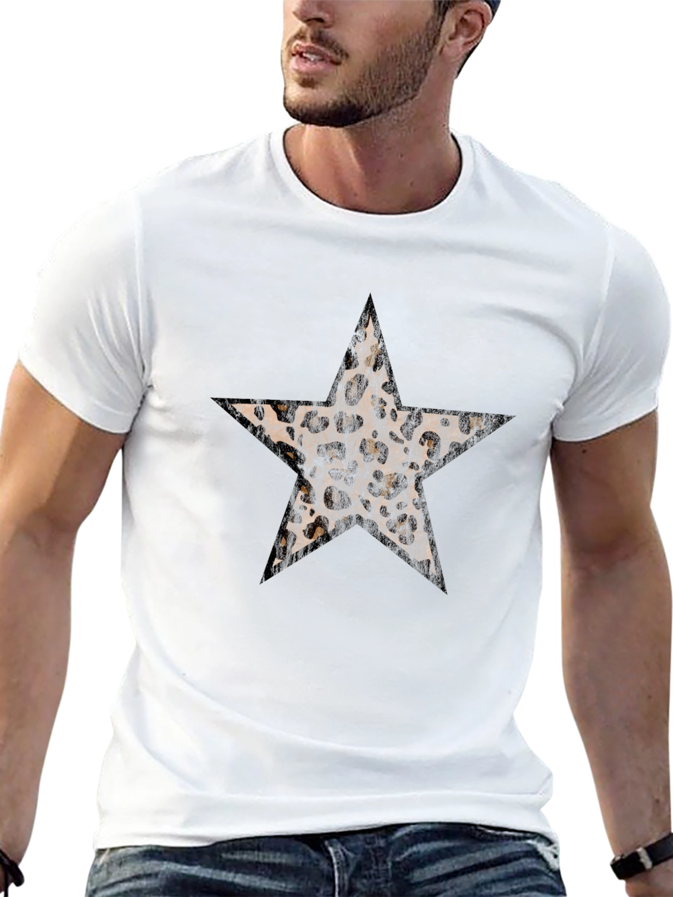 Leopard Star Graphic Black T-Shirt