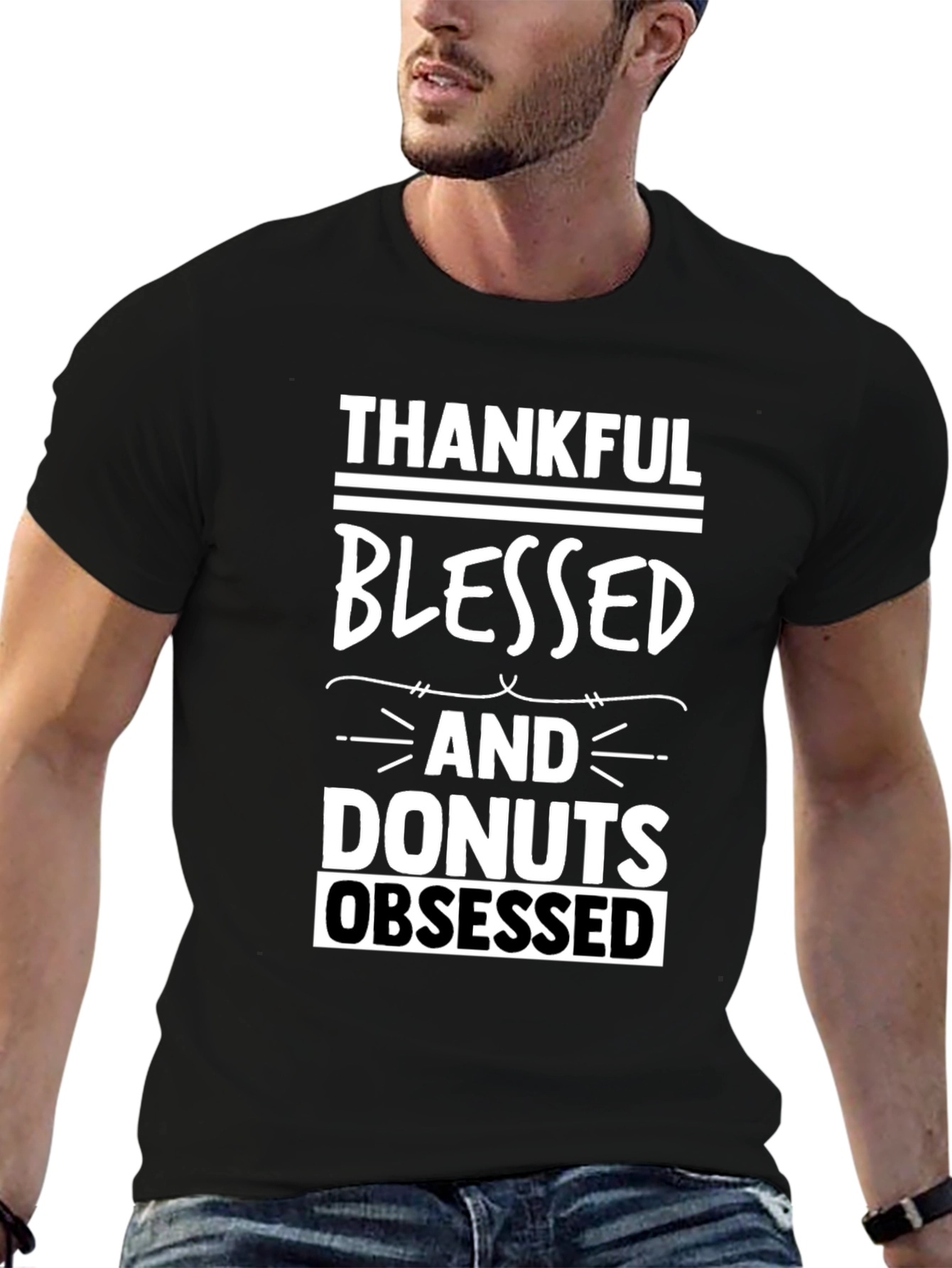Thankful Blessed Donuts Obsessed Graphic T-Shirt