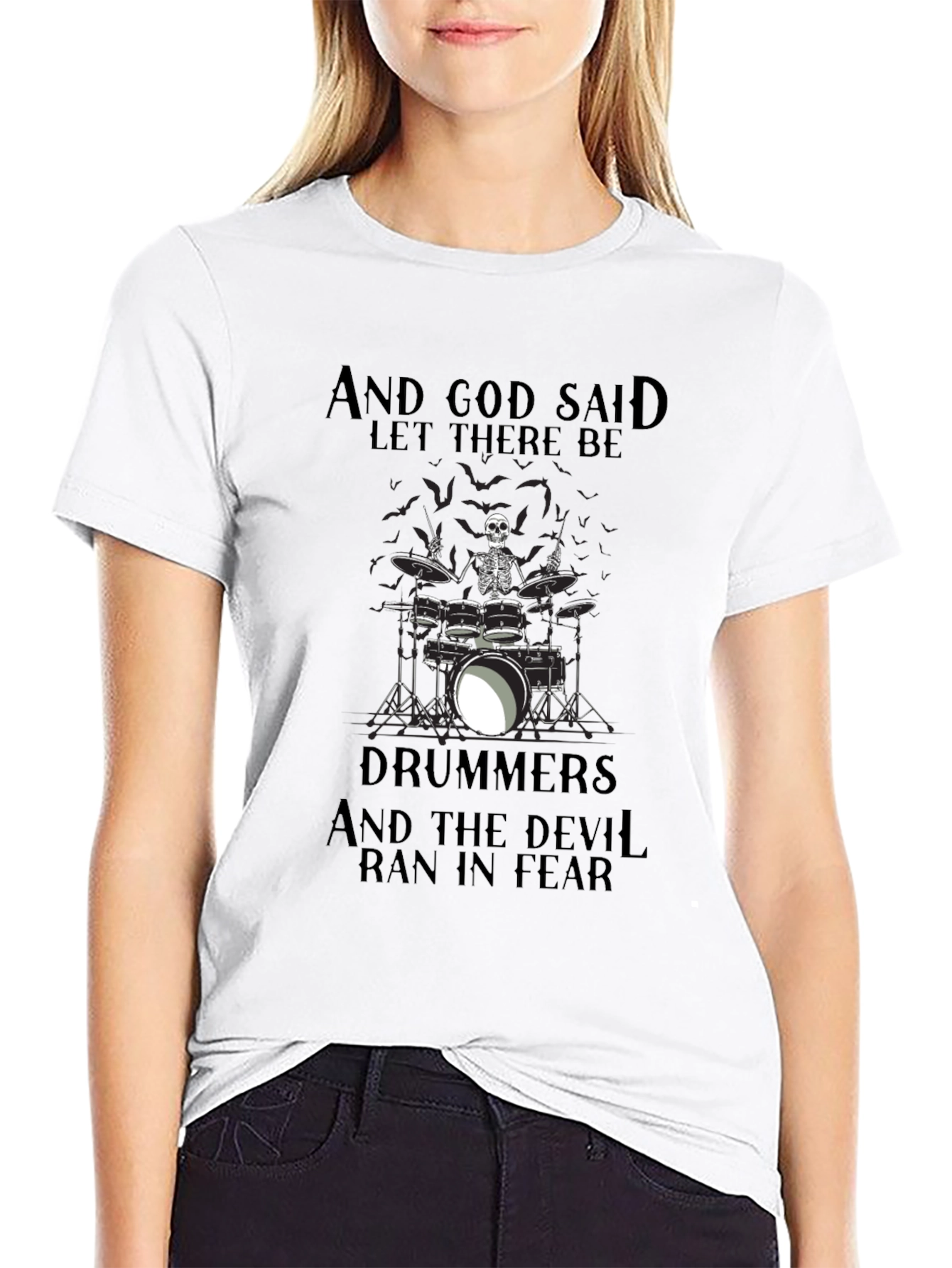Drummers Skeleton Graphic Black T-Shirt