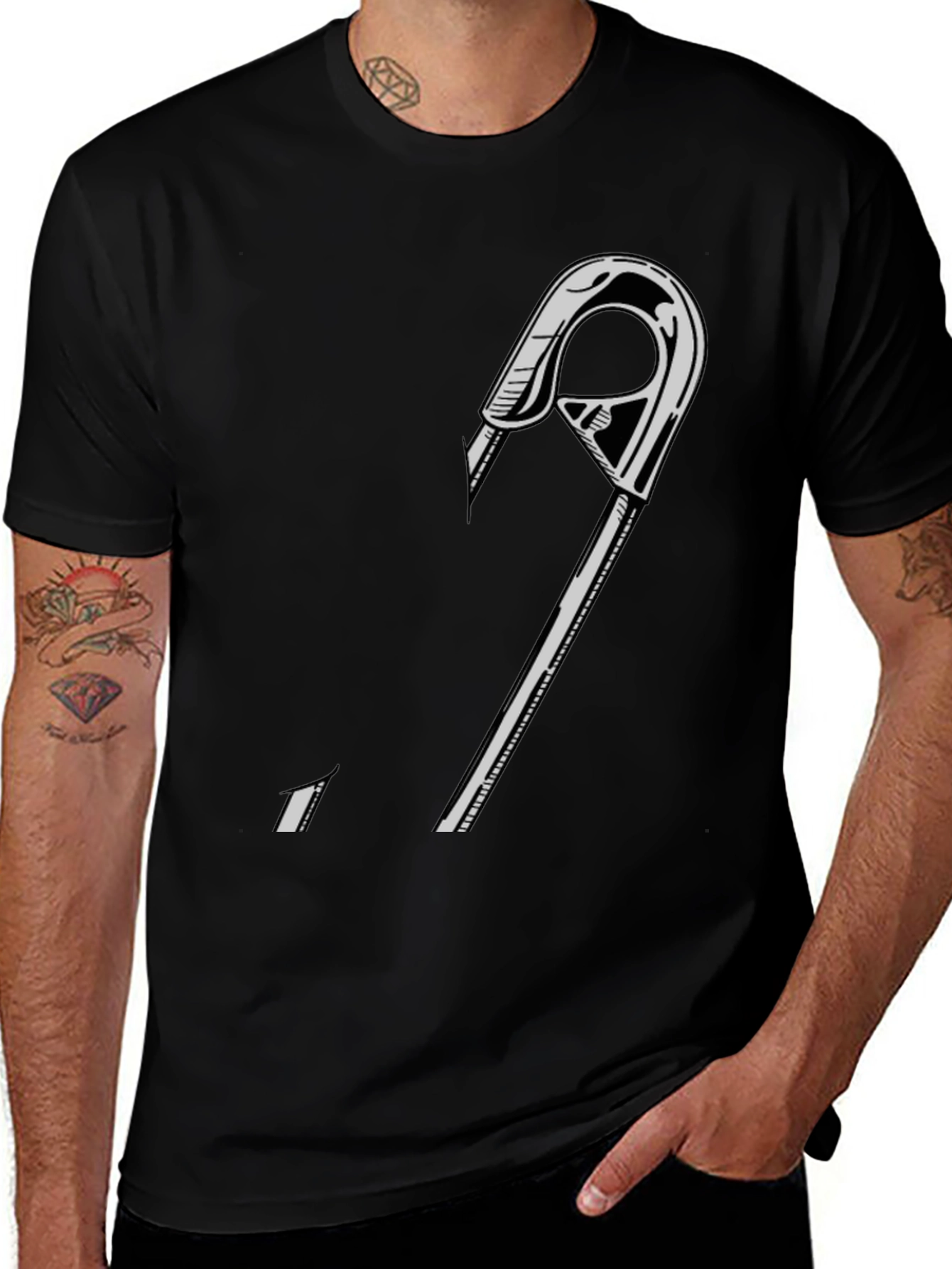 Black Graphic Tee - Safety Pin Design
