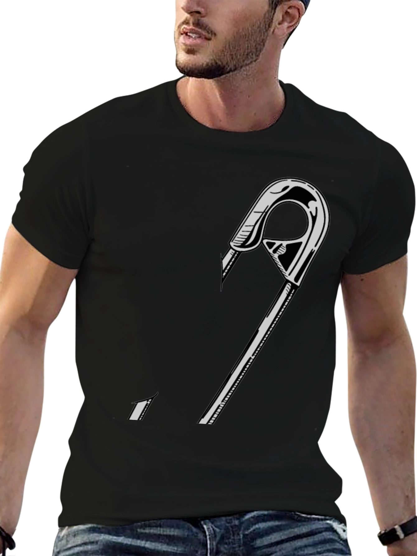 Black Graphic Tee - Safety Pin Design