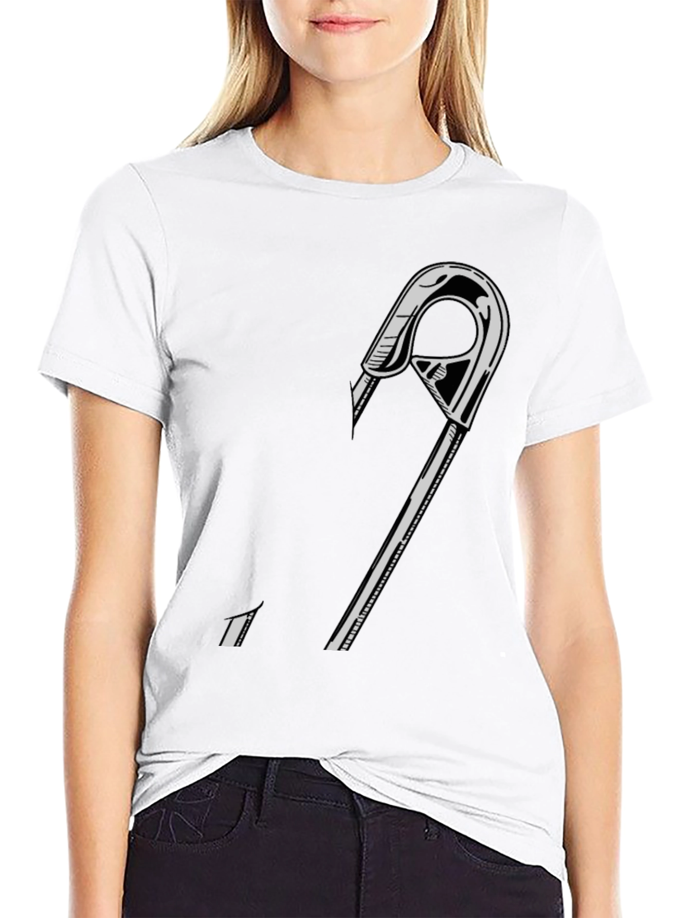 Black Graphic Tee - Safety Pin Design