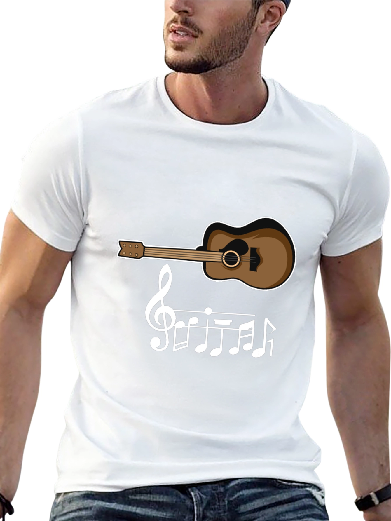 Guitar & Music Note T-Shirt - Black Tee