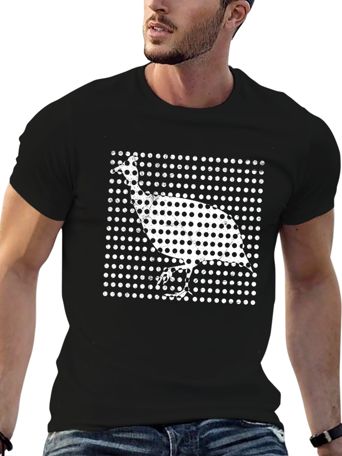 Retro Guinea Fowl Black T-Shirt