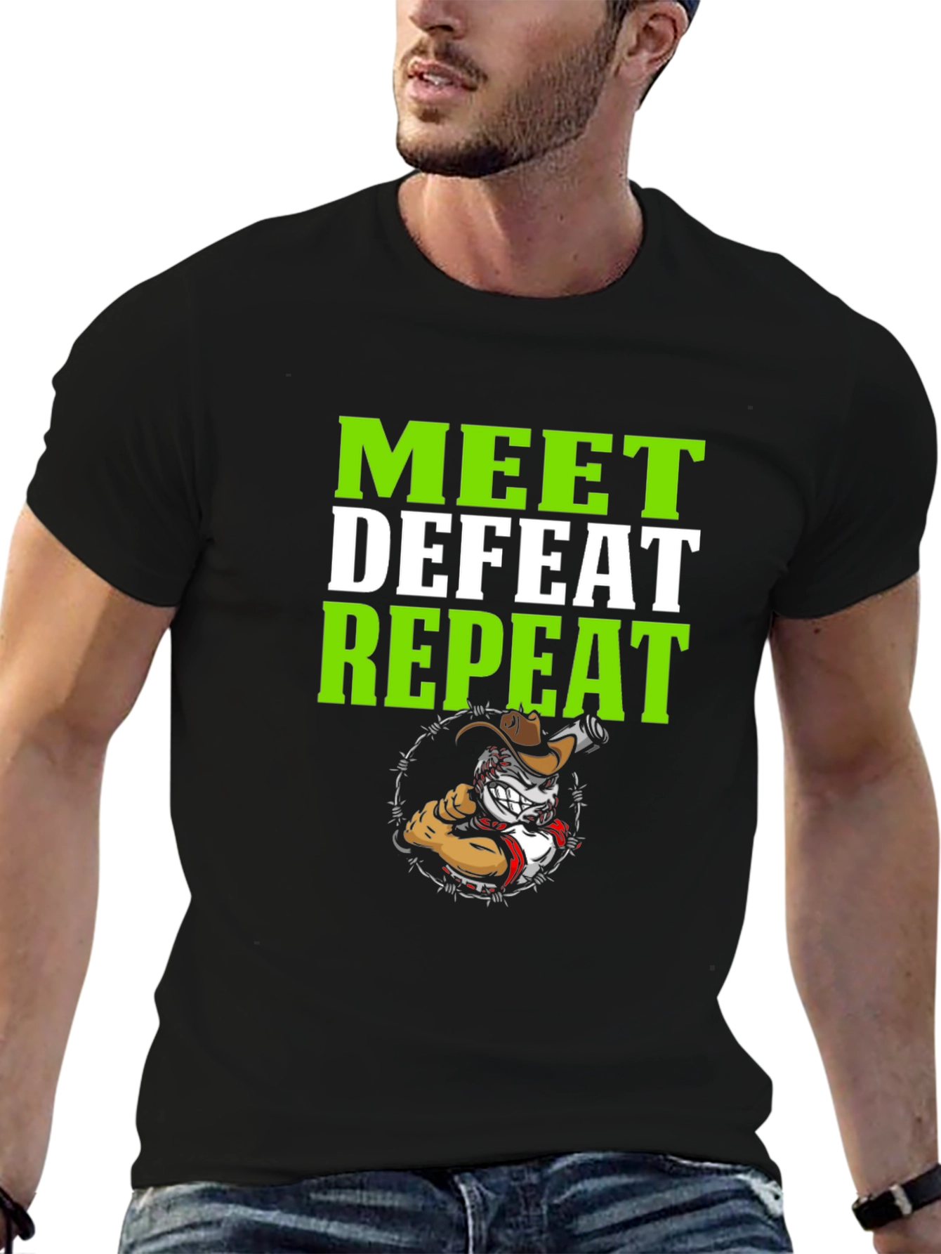 Meet Defeat Repeat Graphic T-Shirt