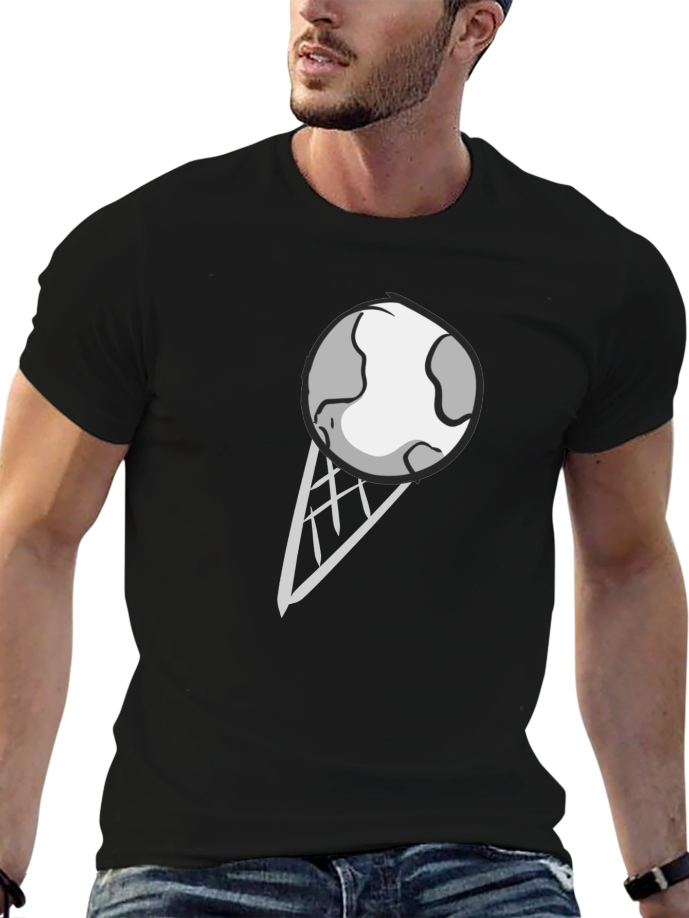 Earth Ice Cream Graphic Tee - Novelty Black T-Shirt