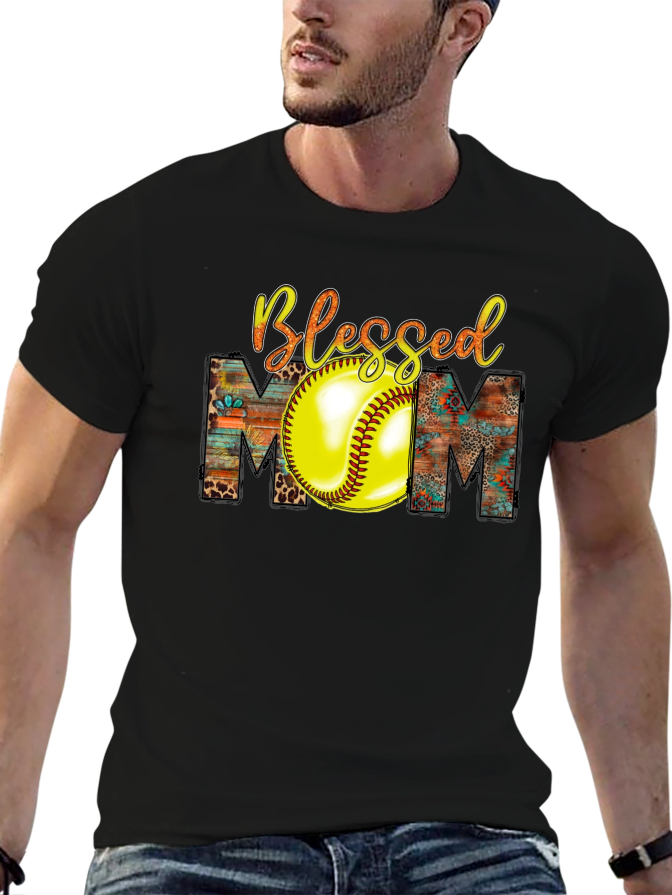 Blessed Mom Softball Graphic Tee
