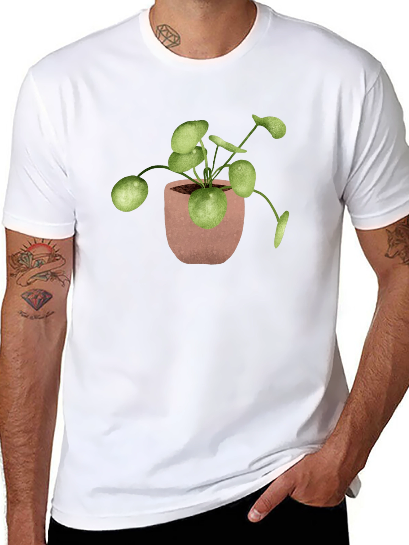Pilea Plant T-Shirt - Black Cotton Tee