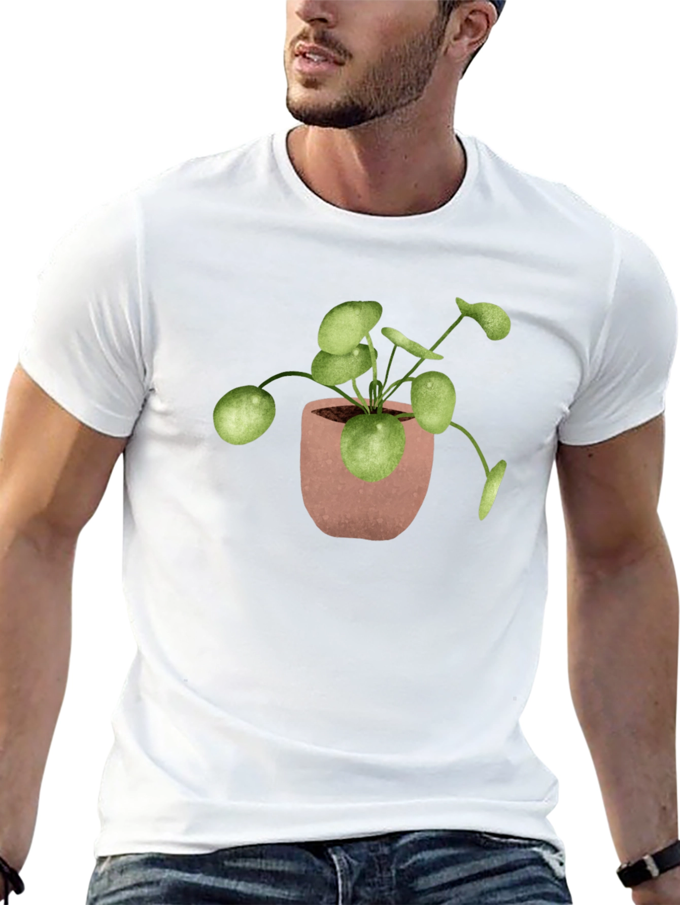 Pilea Plant T-Shirt - Black Cotton Tee