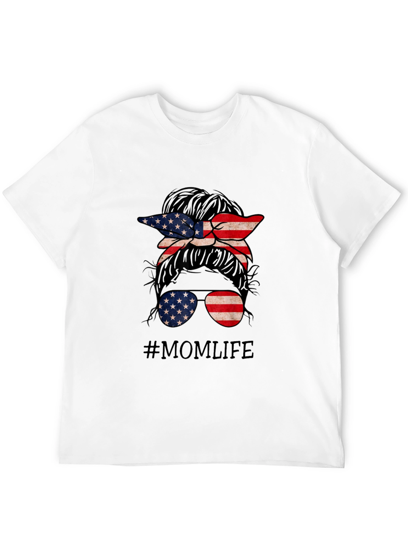 Mom Life American Flag Messy Bun T-Shirt