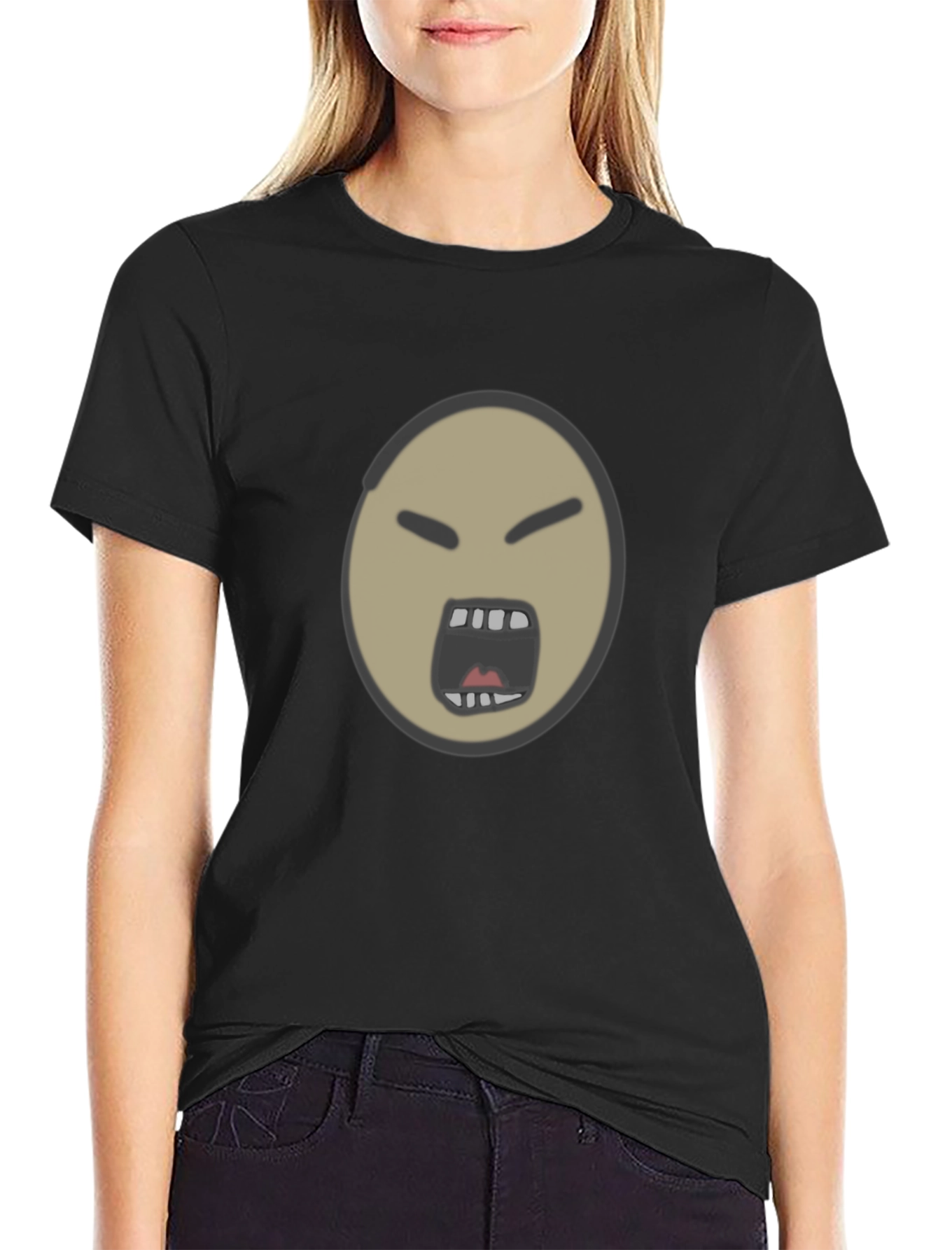 Angry Face Emoji Graphic Black T-Shirt