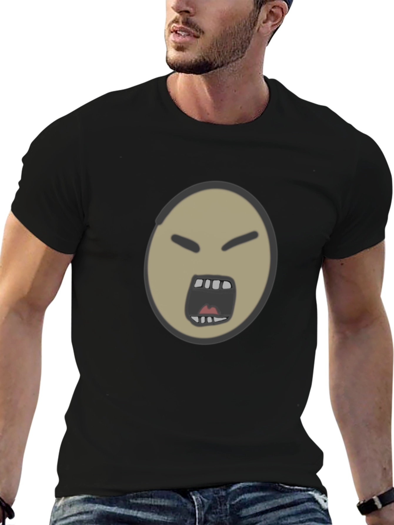 Angry Face Emoji Graphic Black T-Shirt