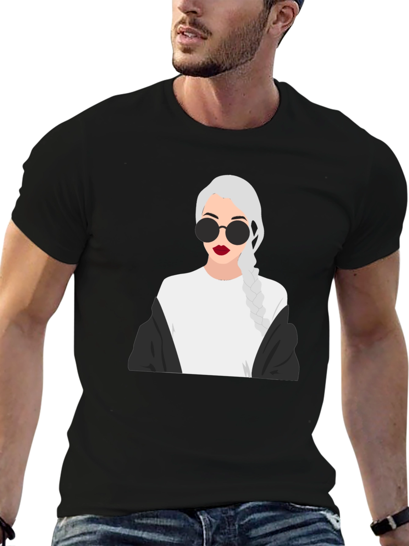 Stylish Graphic Tee - Woman with Braids & Sunglasses