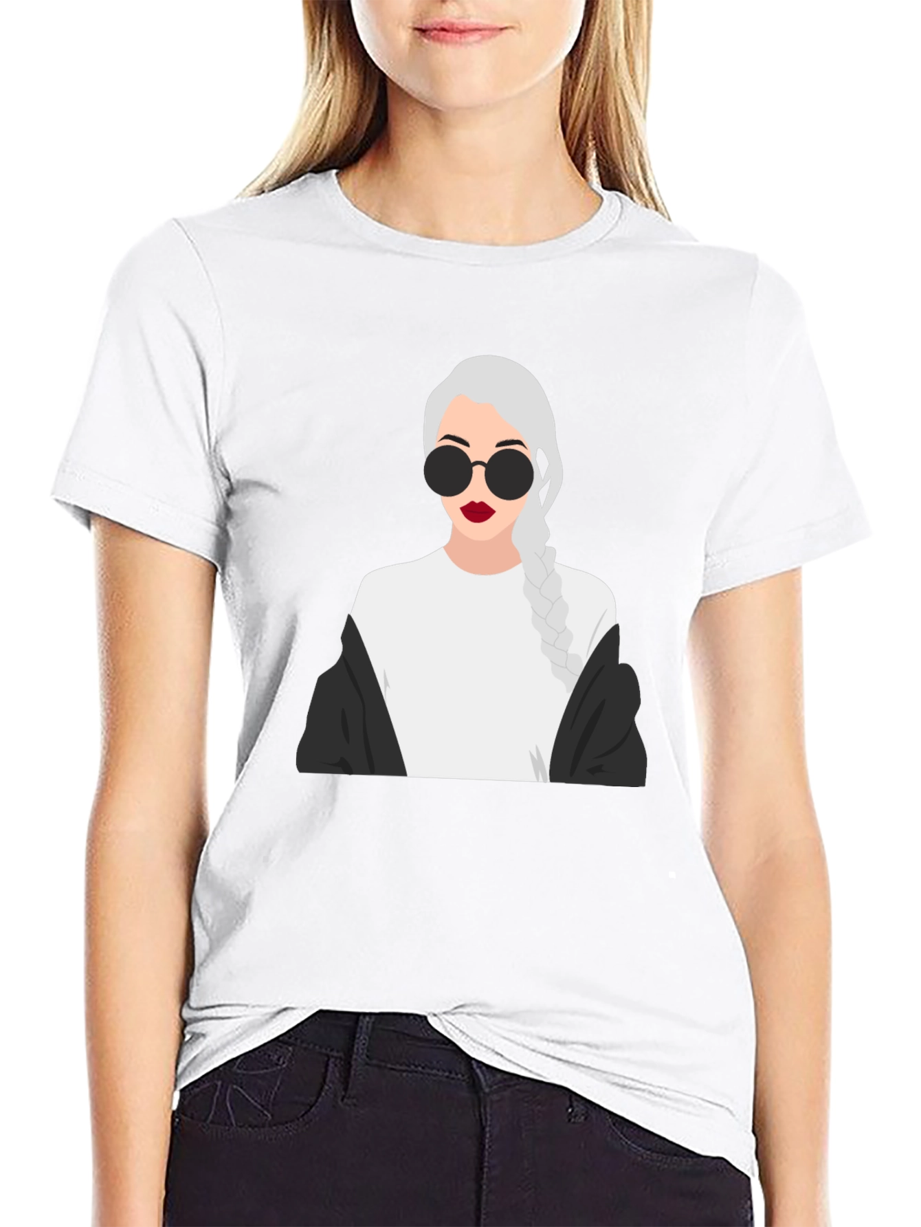 Stylish Graphic Tee - Woman with Braids & Sunglasses