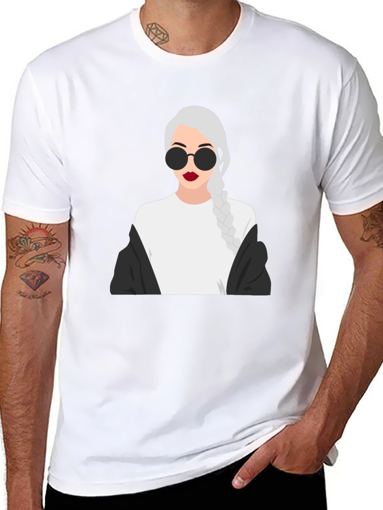 Stylish Graphic Tee - Woman with Braids & Sunglasses