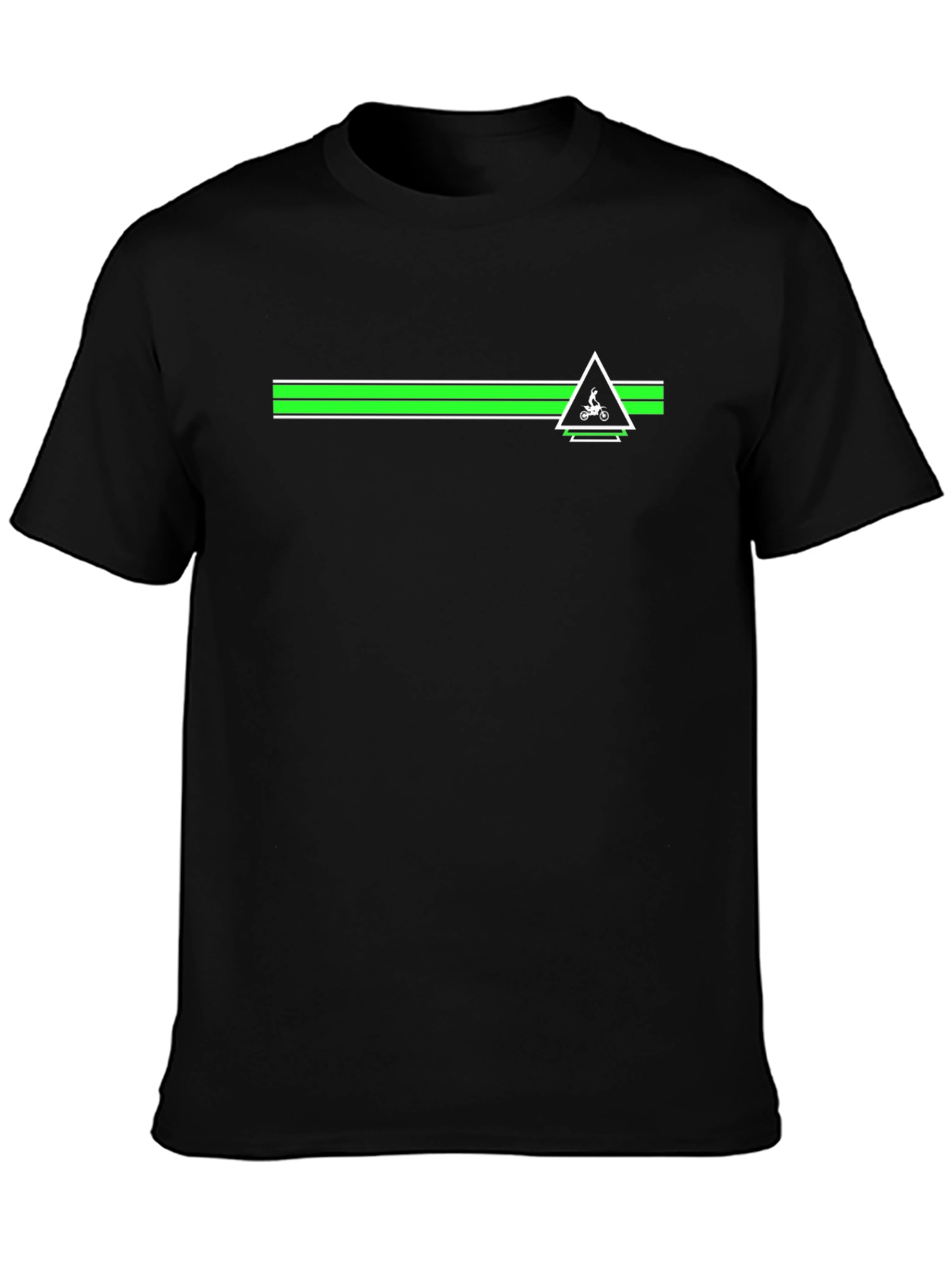 Black T-Shirt with Green Stripe and Bike Design