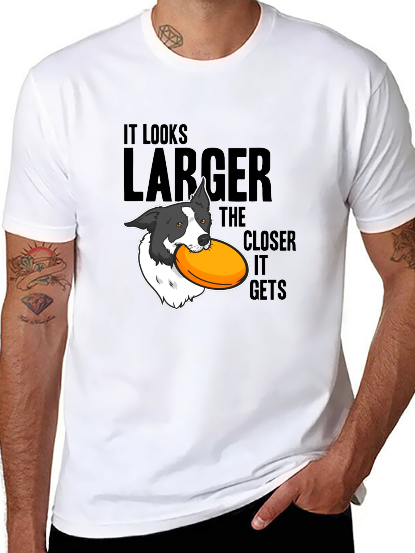 Dog Frisbee T-Shirt: Larger The Closer It Gets