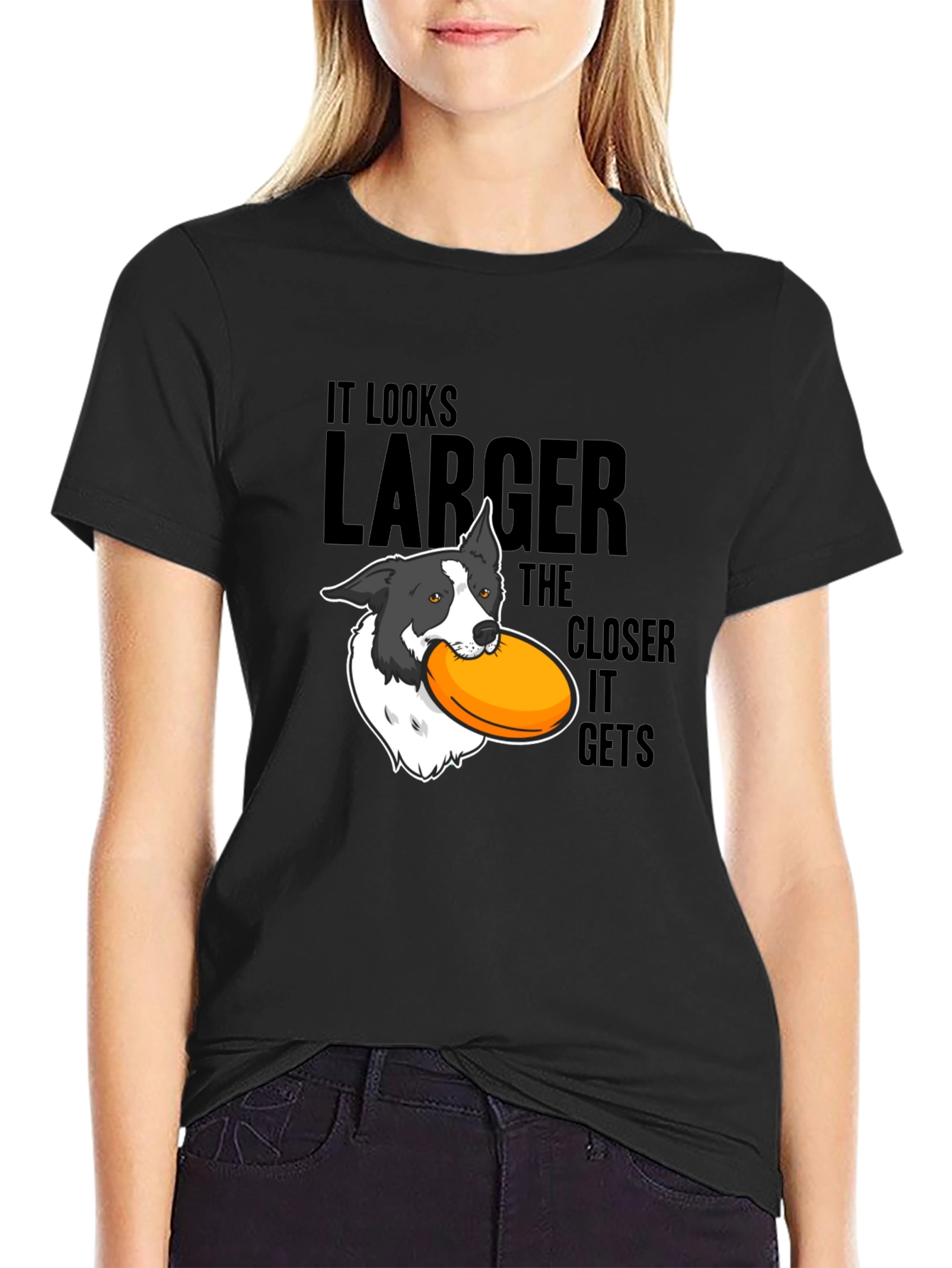 Dog Frisbee T-Shirt: Larger The Closer It Gets