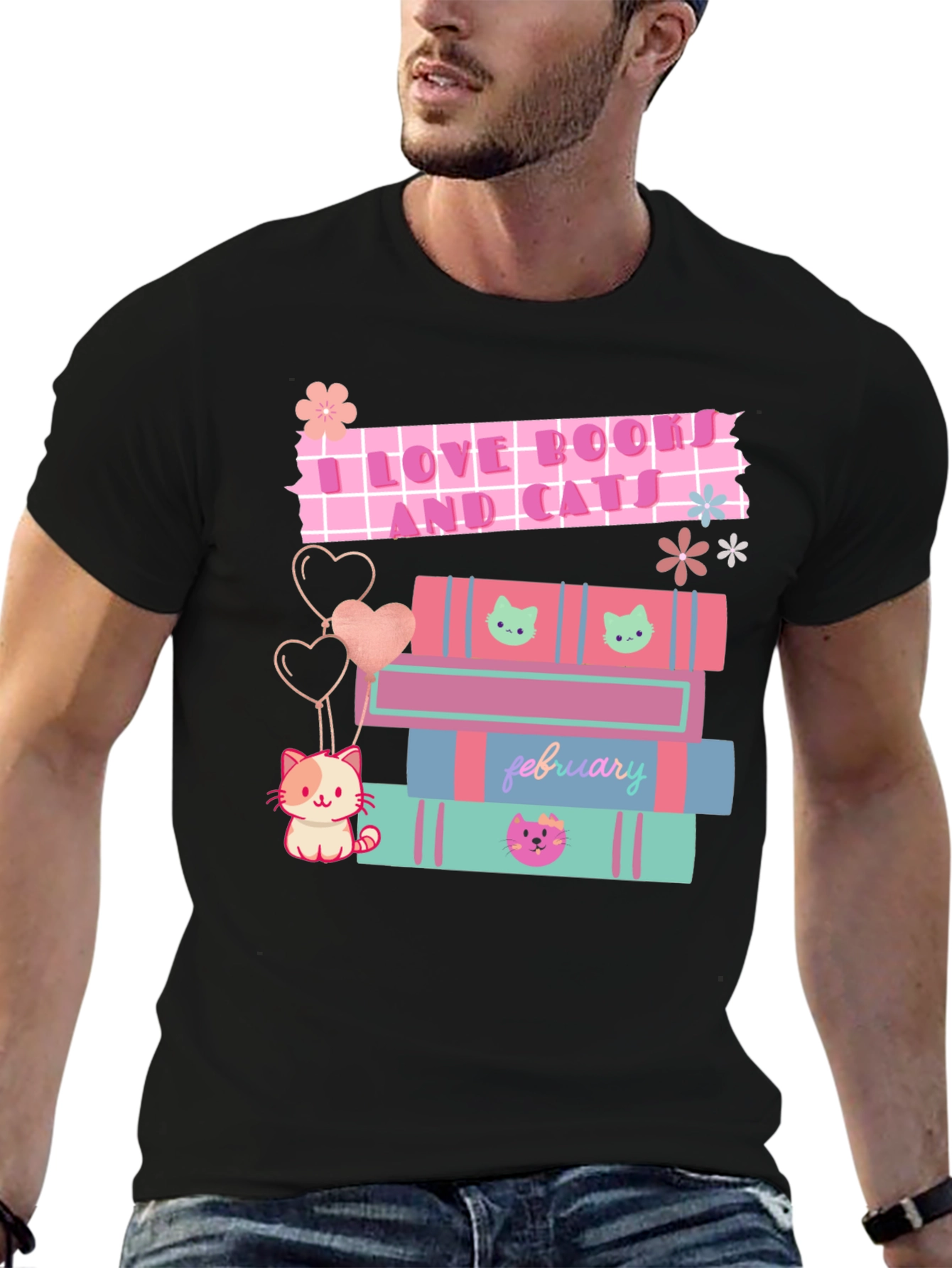 I Love Books and Cats Graphic T-Shirt