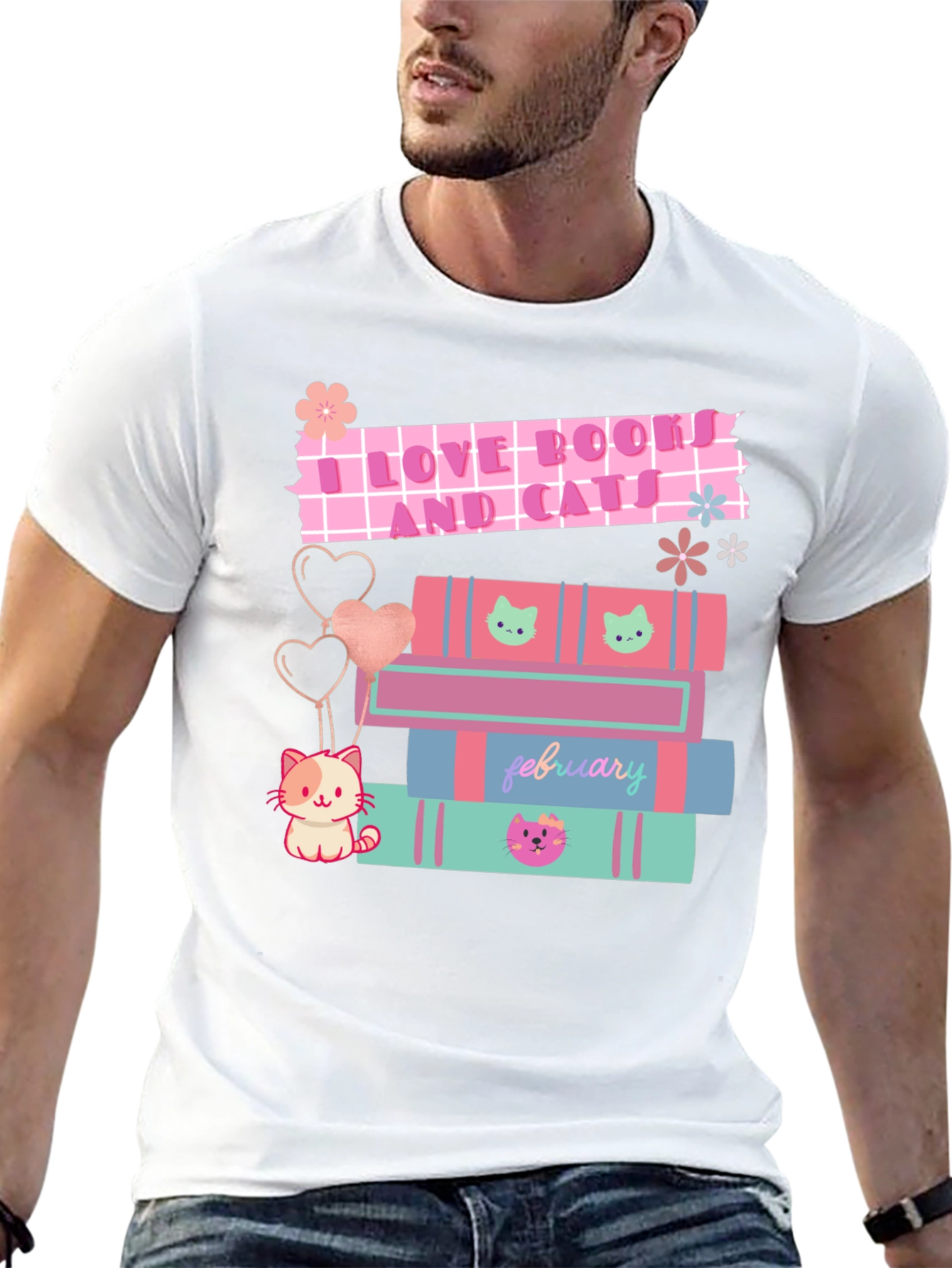I Love Books and Cats Graphic T-Shirt