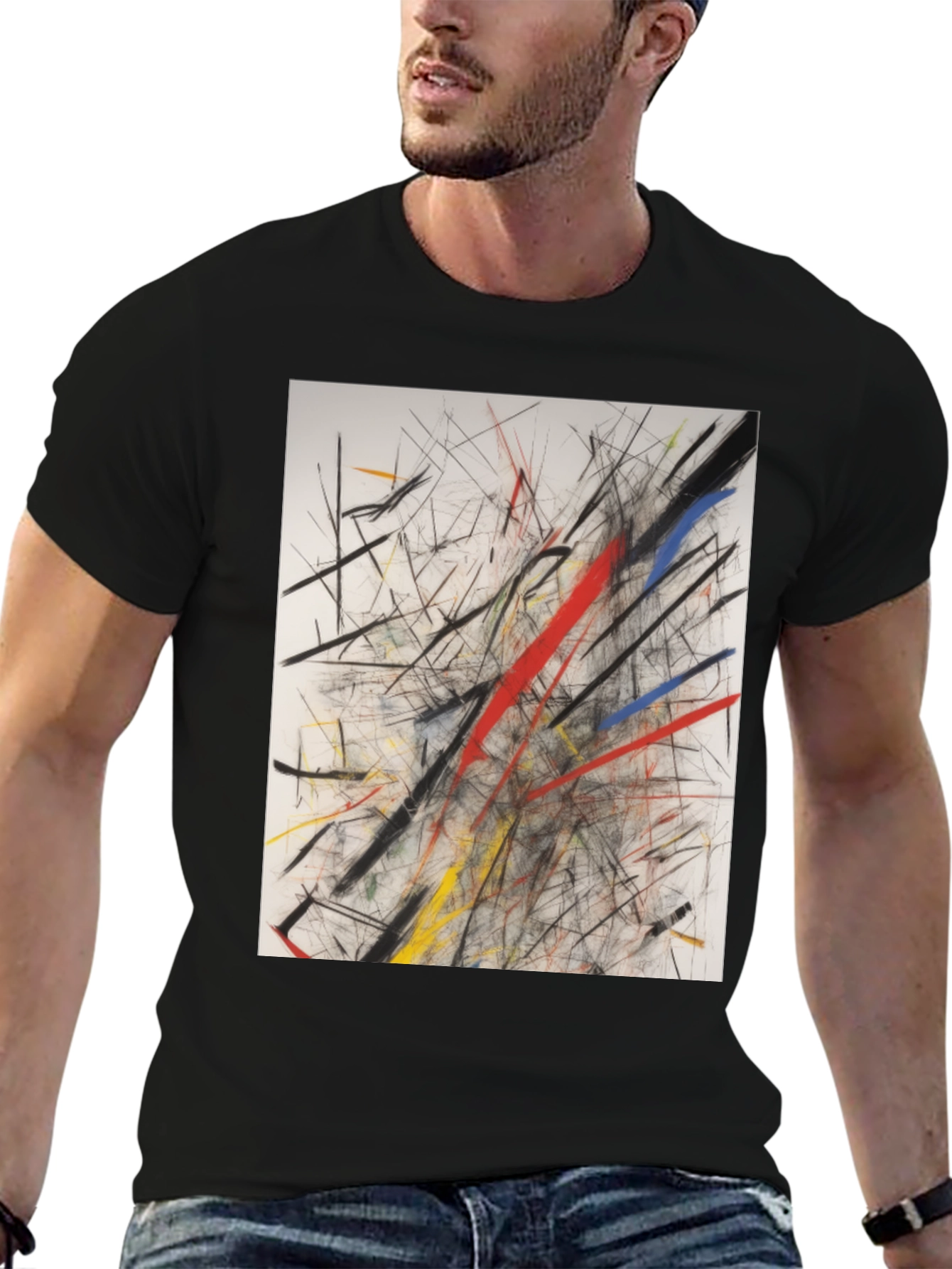 Abstract Line Art Graphic Print Black T-Shirt