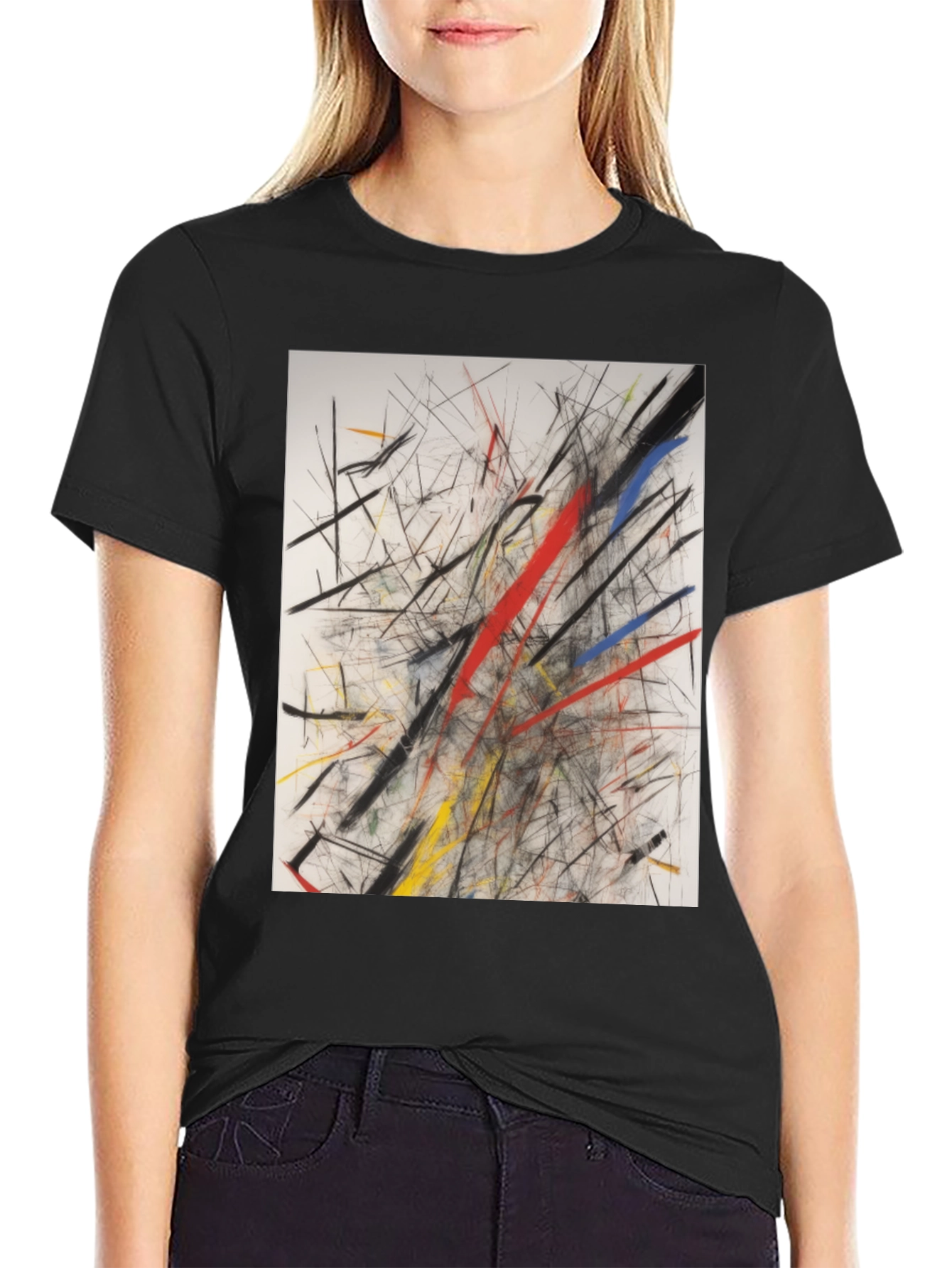 Abstract Line Art Graphic Print Black T-Shirt