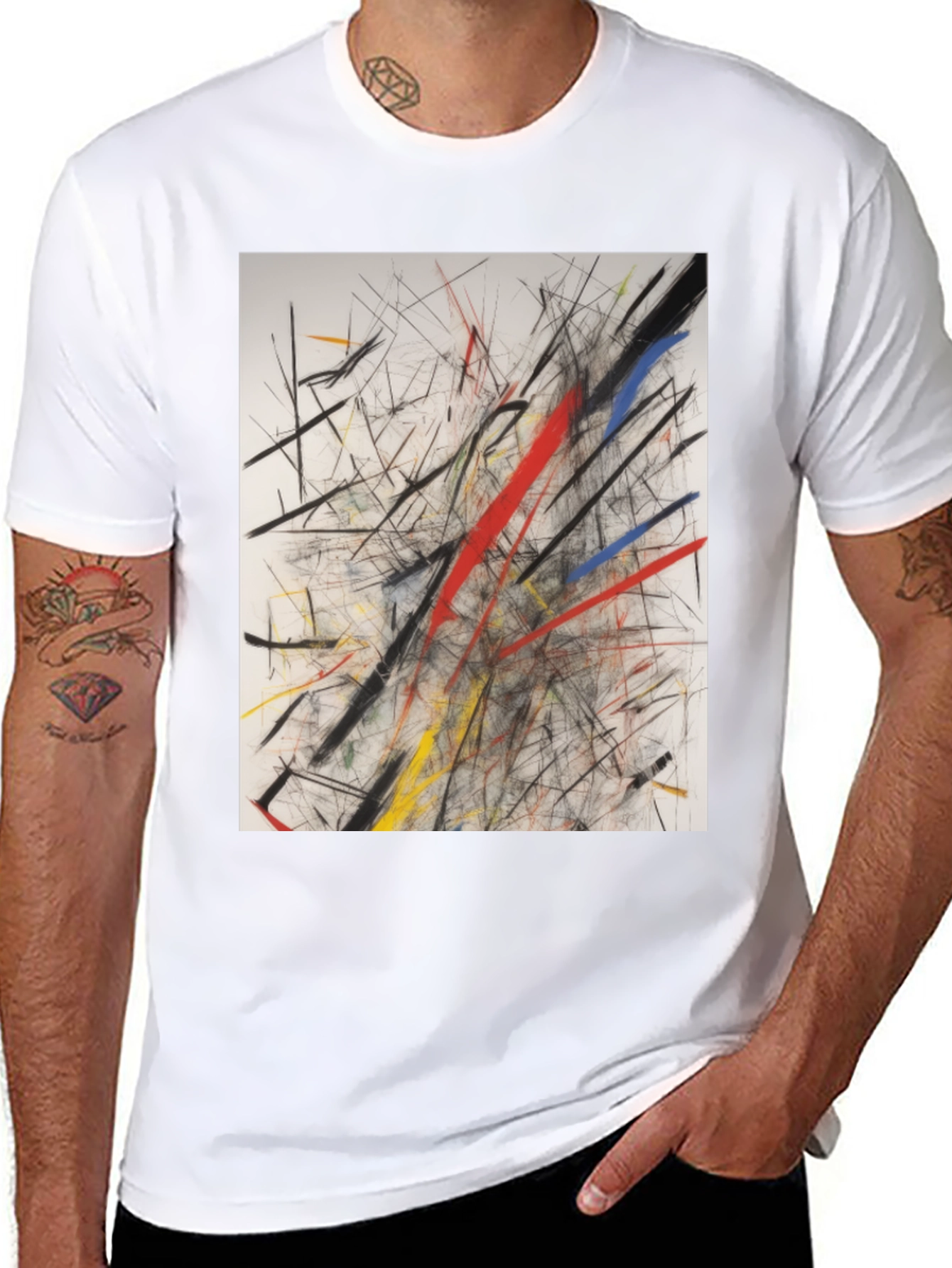 Abstract Line Art Graphic Print Black T-Shirt