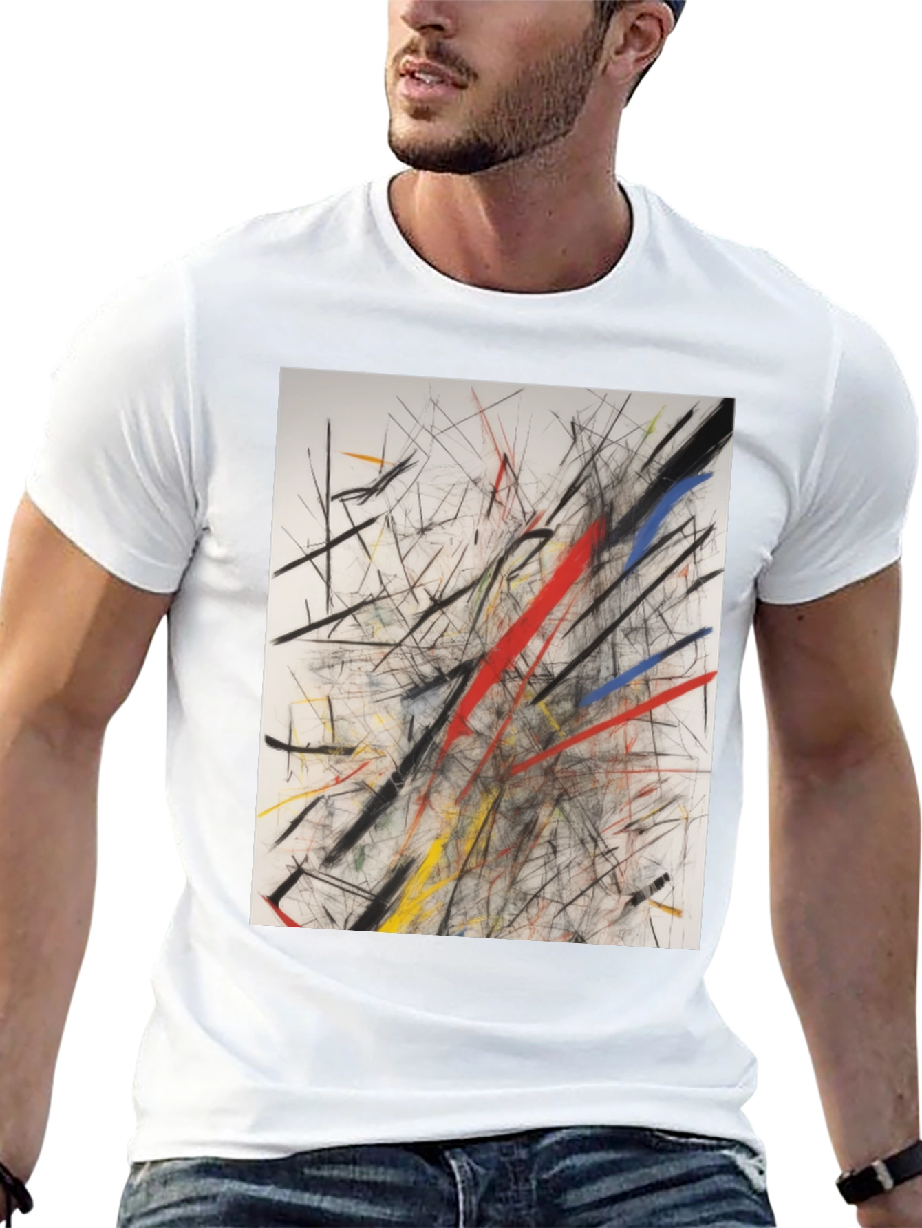 Abstract Line Art Graphic Print Black T-Shirt